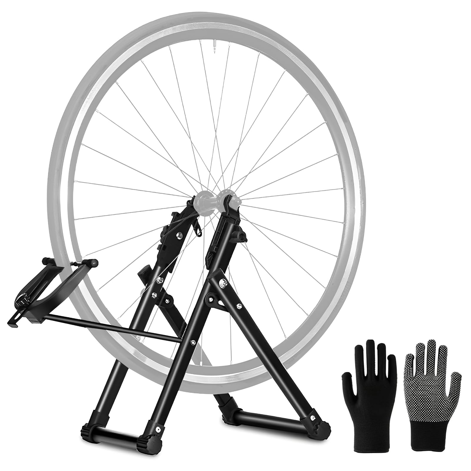 LIROPAU Support de centrage pour roues de vélo - Support de centrage pliable - Convient pour VTT, vélos, vélos de route - En métal - Noir