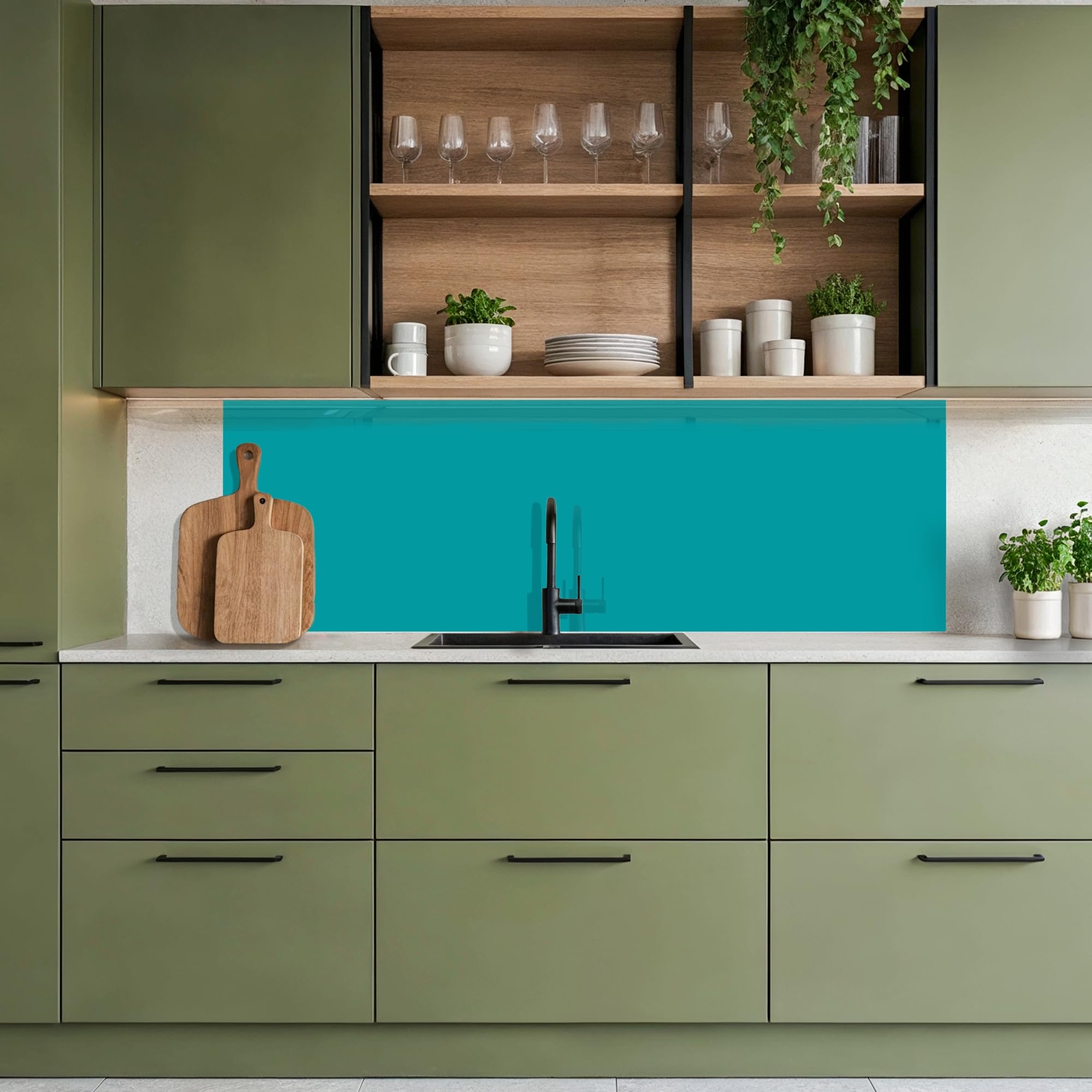 KitchenYeah© Paraschizzi Cucina Adesivo 80x250 cm Pannello Parete Paraspruzzi Rivestimento Blu - Aqua - Motivo