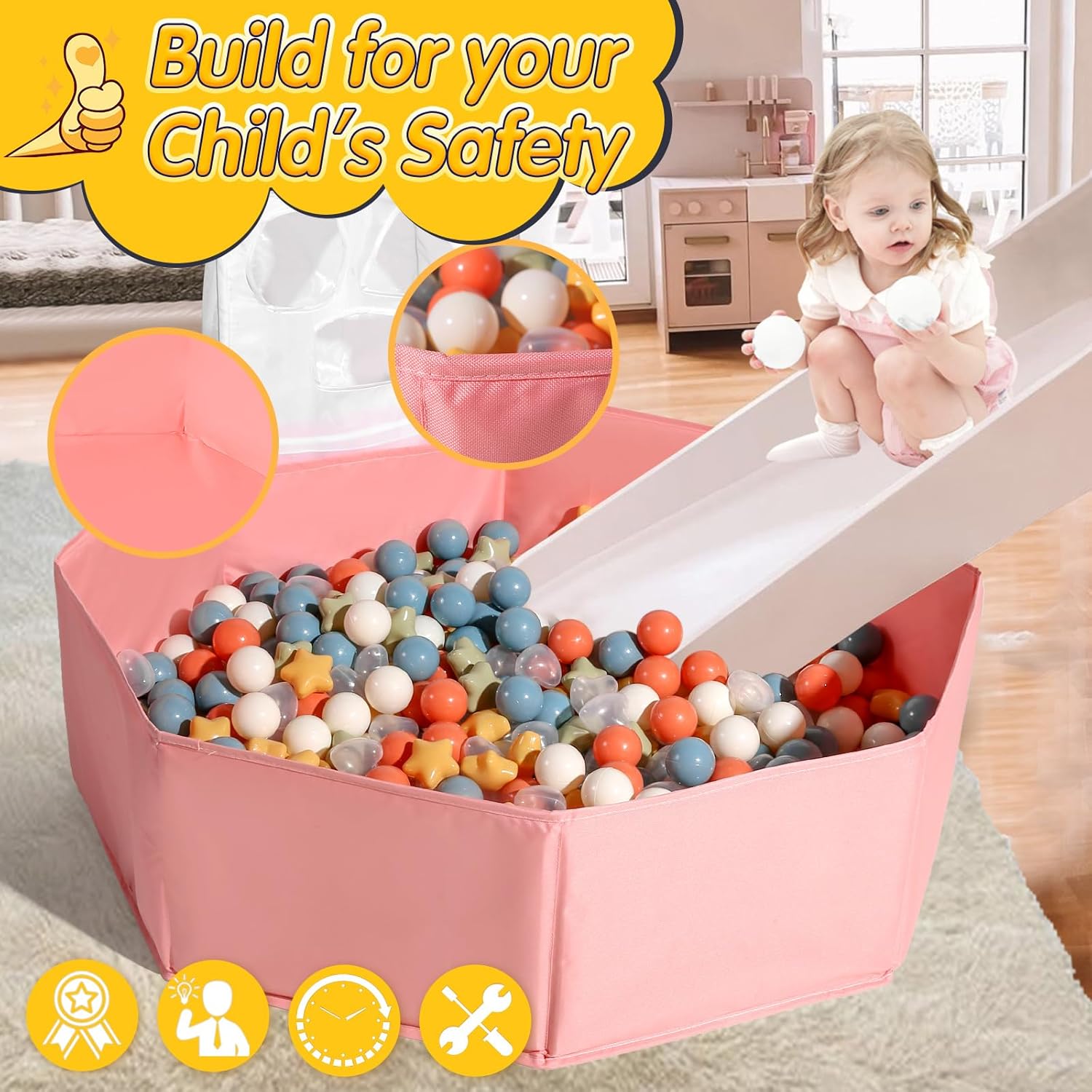 TRENDPLAY Pink Ball Pit with Basketball Hoop - for Toddlers& Kids & Pets Large & Foldable Ball Pit for Dog Cat Bunny Ferrets Indoor/Outdoor Play, Pink