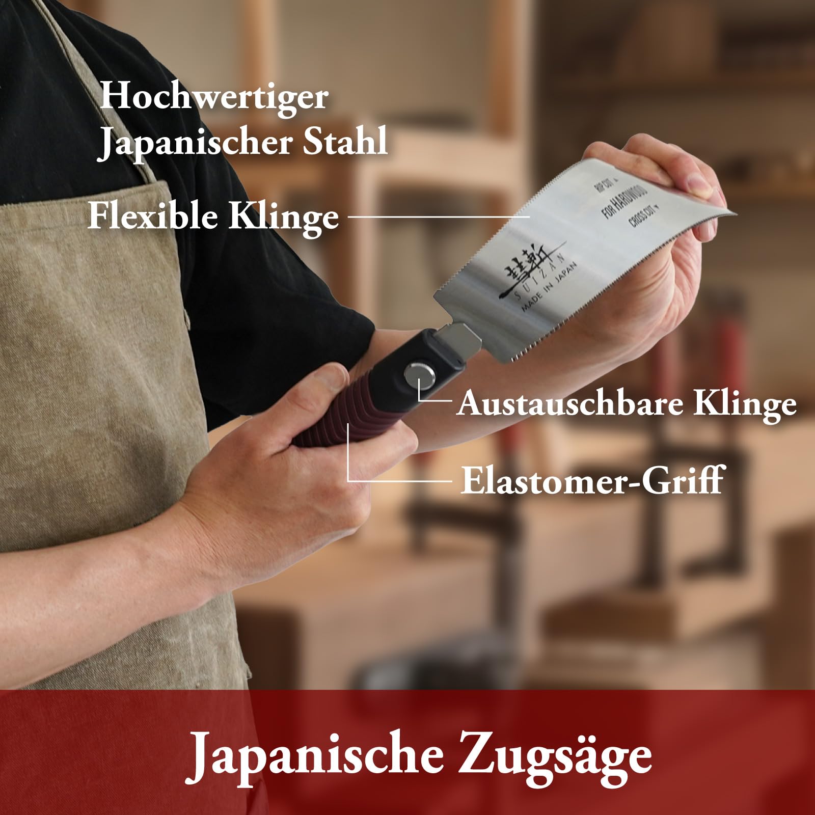SUIZAN Ryoba Zweischneidige Säge 210mm für Hartholz - Japansäge Handsäge | Professionelle Japan Säge Zugsäge Holzsäge Zimmerei Schreinerei Holzbearbeitung Möbelbau Längsschnitt Querschnitt Holz Saw