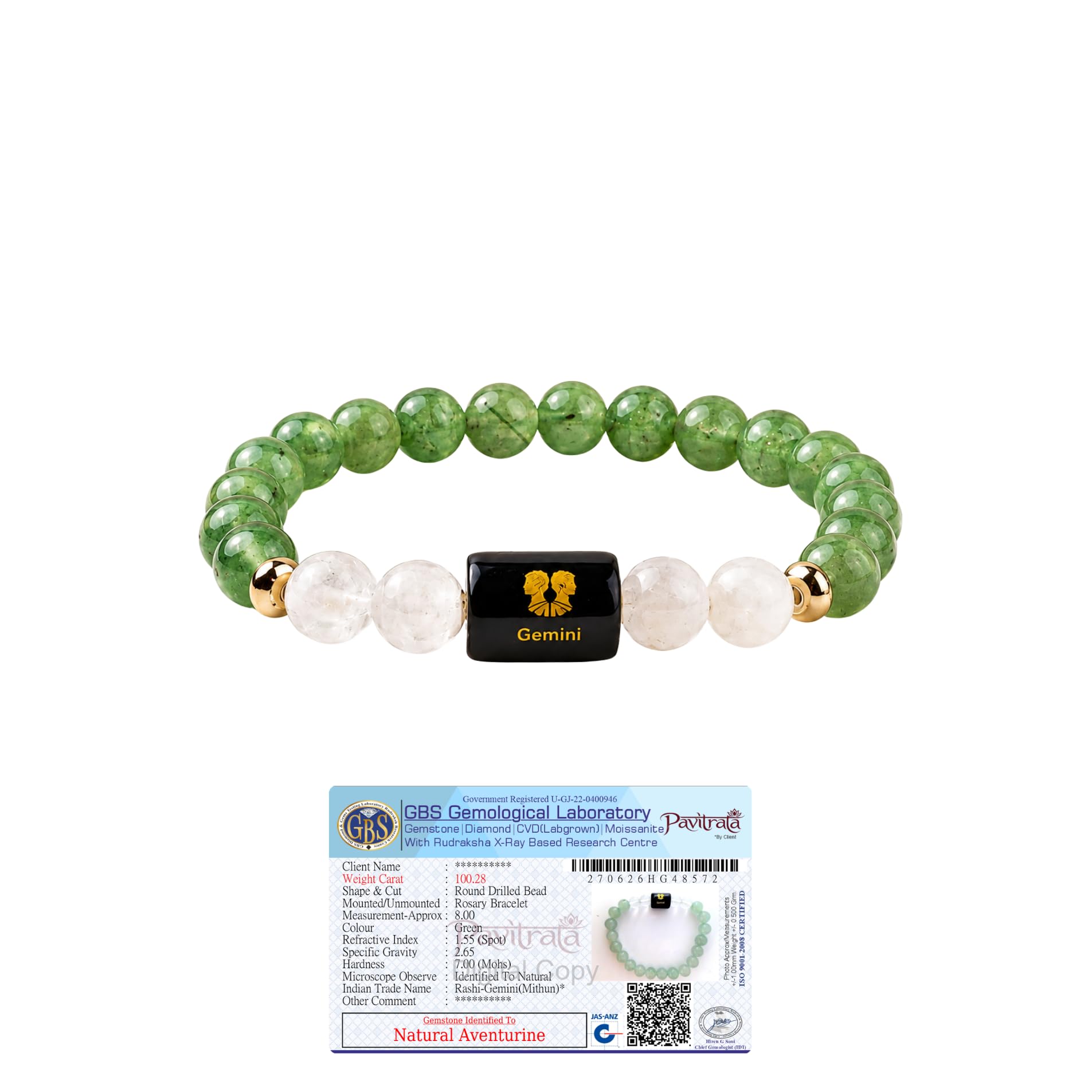 Gemini Zodiac Bracelet (मिथुन राशि) | Crystals For Life Balance & Clear Focus | Original Green Aventurine & White Quartz | Lab Certified | Crystal Bracelet For Men & Women | Best Gift For Men & Women-image-20