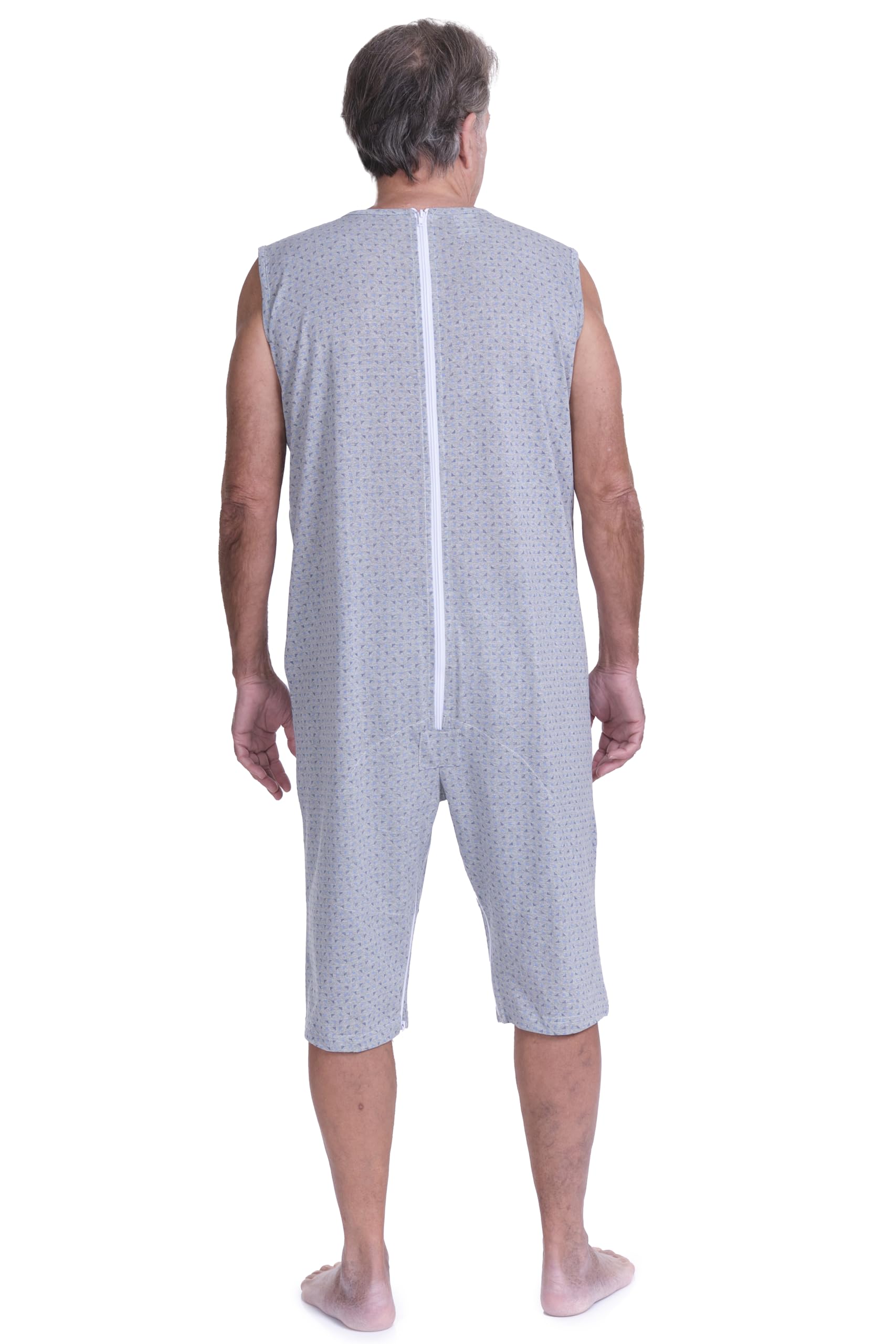 FERRUCCI COMFORT Pijama Tutón Sanitario de Verano Sin Mangas en Algodón - 9008/8 - Apto para Ancianos, Incontinencia, Alzheimer, Pantalón Corto, Fresco, gris, XXL