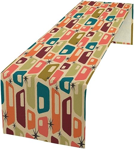 Miniatura 49 de Camino de mesa floral bohemio retro de los años 70, hippie de verano, Groovy Floral Power Impreso, camino de mesa de lino para el hogar, cocina,