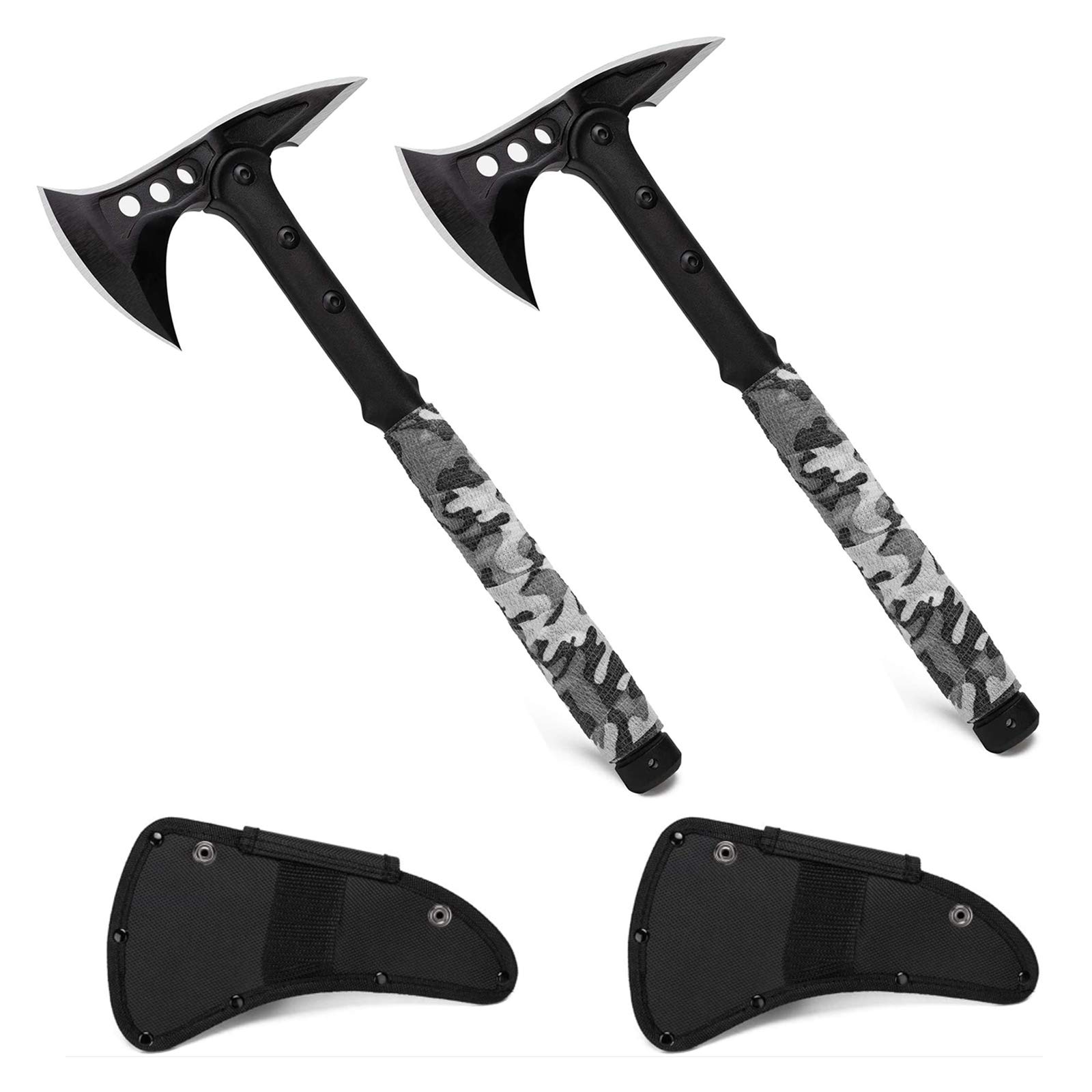 Camp Axe Hawks, Throwing Hatchet Survival Tactical Tomahawk with Sheath, Throwing Axe with Spike Non-Slip Handle for Hiking Outdoor Survival Camping (2Pack)