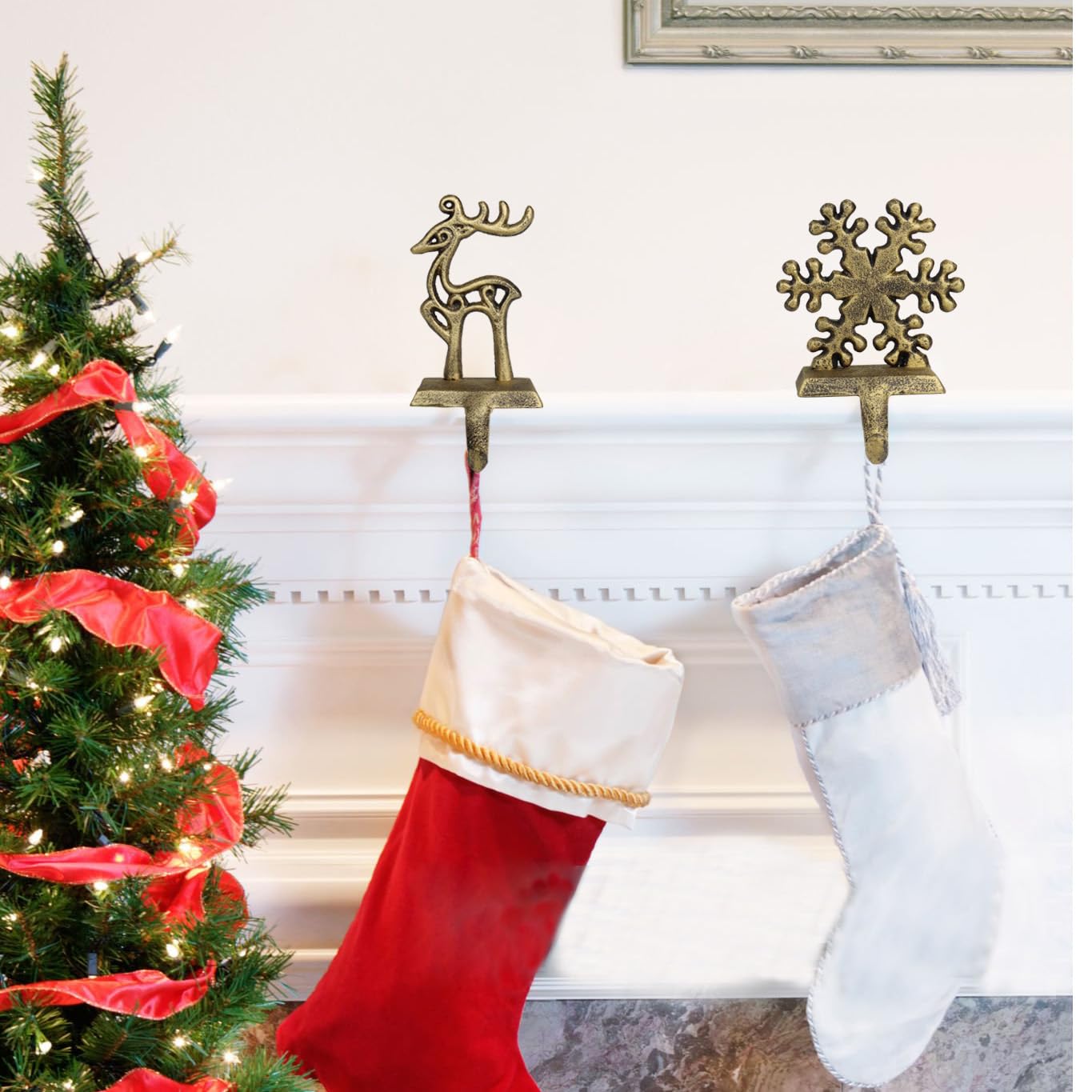 YWZHENYU 4 Pack Christmas Stocking Holder Durable Stocking Hanger Hooks for Mantel Fireplace Snowflake Stocking Hooks for Christmas Decor - Image 3