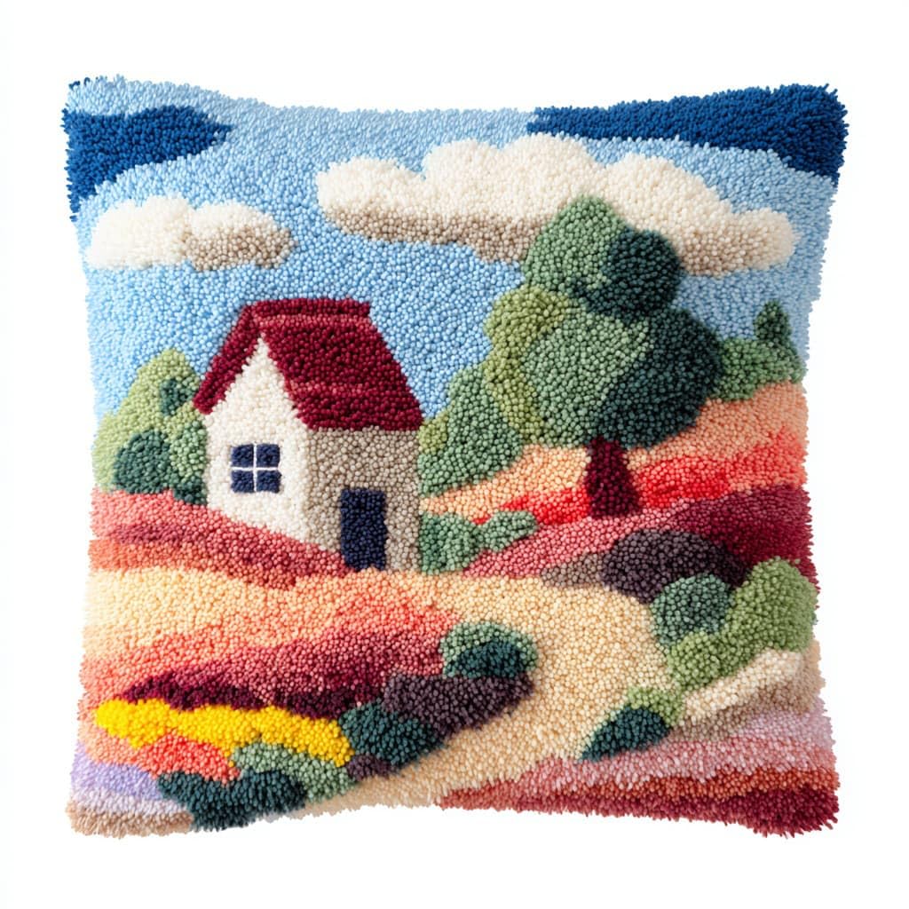 WallustrioaW Latch Hook Kits DIY Throw Pillow Cover,Pastoral Scenery
