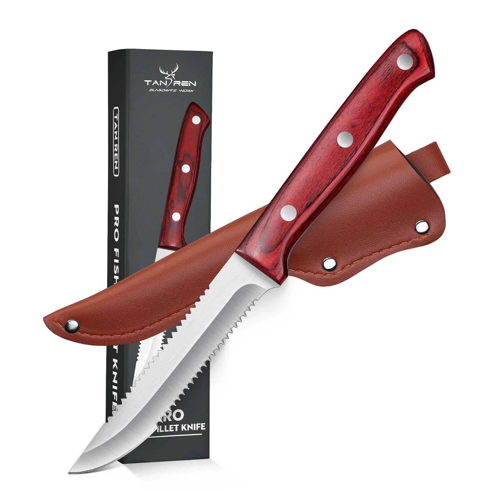 TAN REN Fishing Bait Knife 5 inch Fillet Knife for Filleting and Boning Bait Knife Saltwater with Sheath