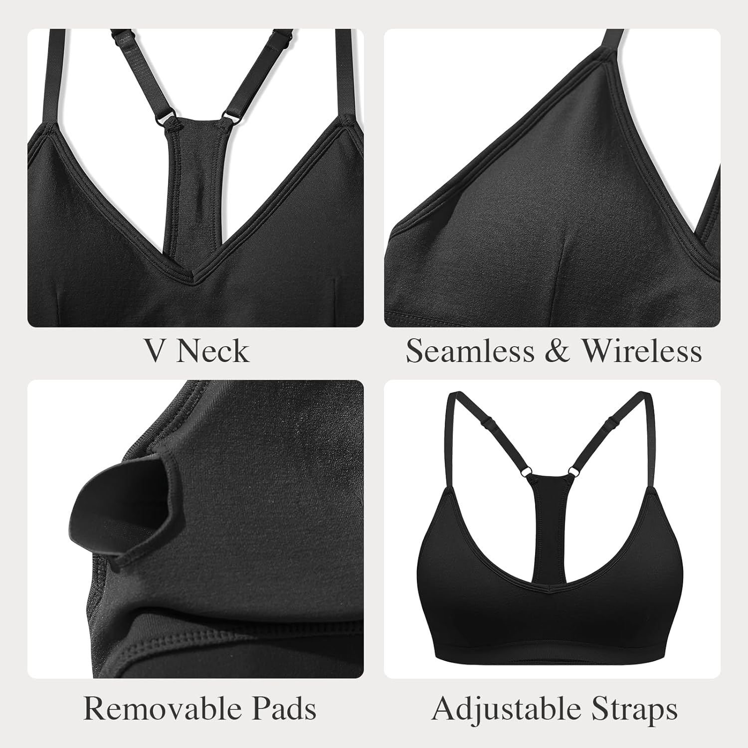 INIBUD Sports Bras for Women Racerback Triangle Padded Bralette Y Back Seamless Bra No Underwire V Neck Wireless - Image 3
