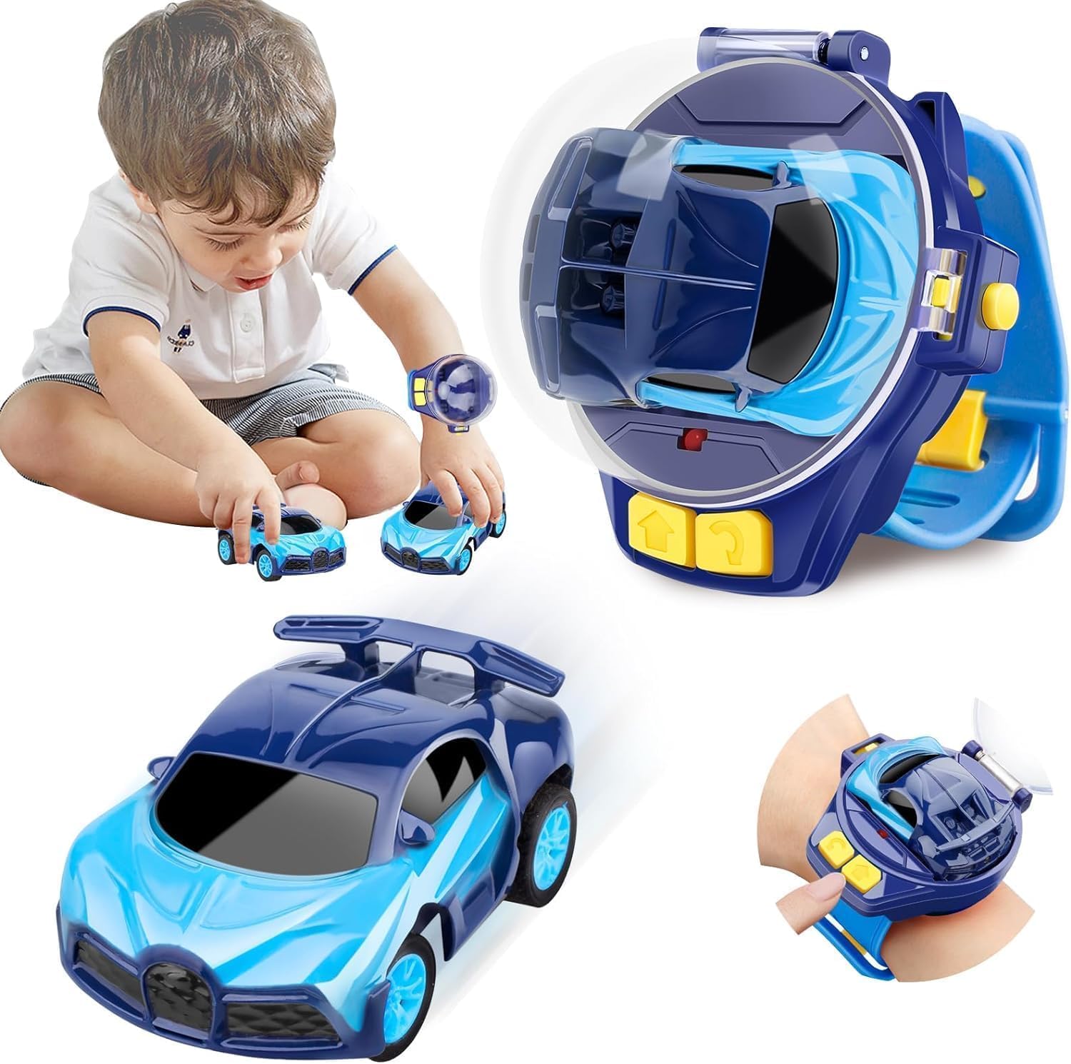 TEC TAVAKKAL Rechargeable RC Watch Car for Kids 2-in-1 Transforming Wrist Remote Control Metal Racing Car, 2.4GHz 30 Meter Long Range Control, USB Charging Mini Toy Wearable Car for Kids (Buggati Bue)-image-15