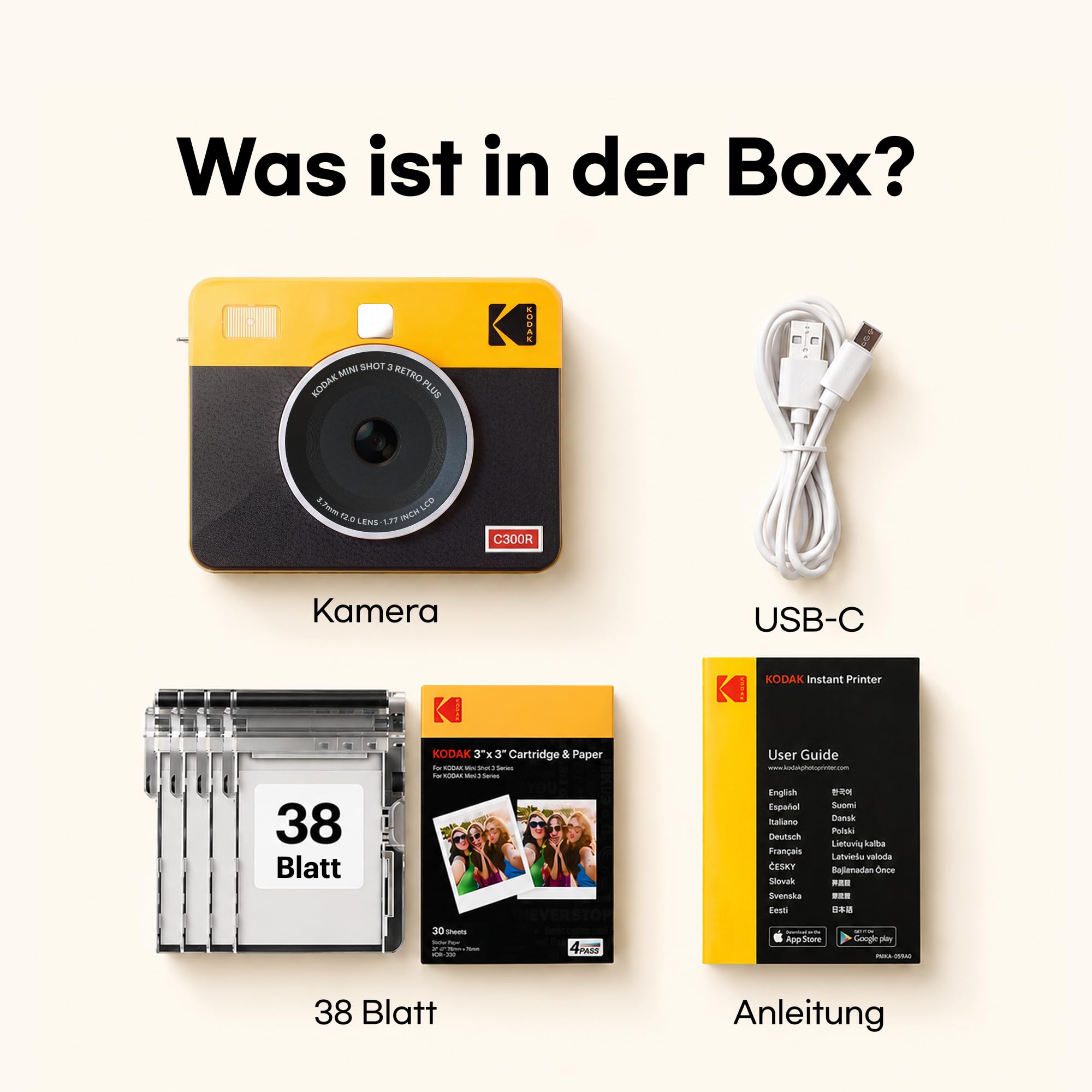 KODAK Mini Shot 3 Retro 7,6x7,6cm Sofortbildkamera, 38 Blatt, Weiß | Bluetooth, iPhone & Android kompatibel, 13-MP-Kamera, Druckvorschau, wasser-, fingerabdruck- & lichtbeständig