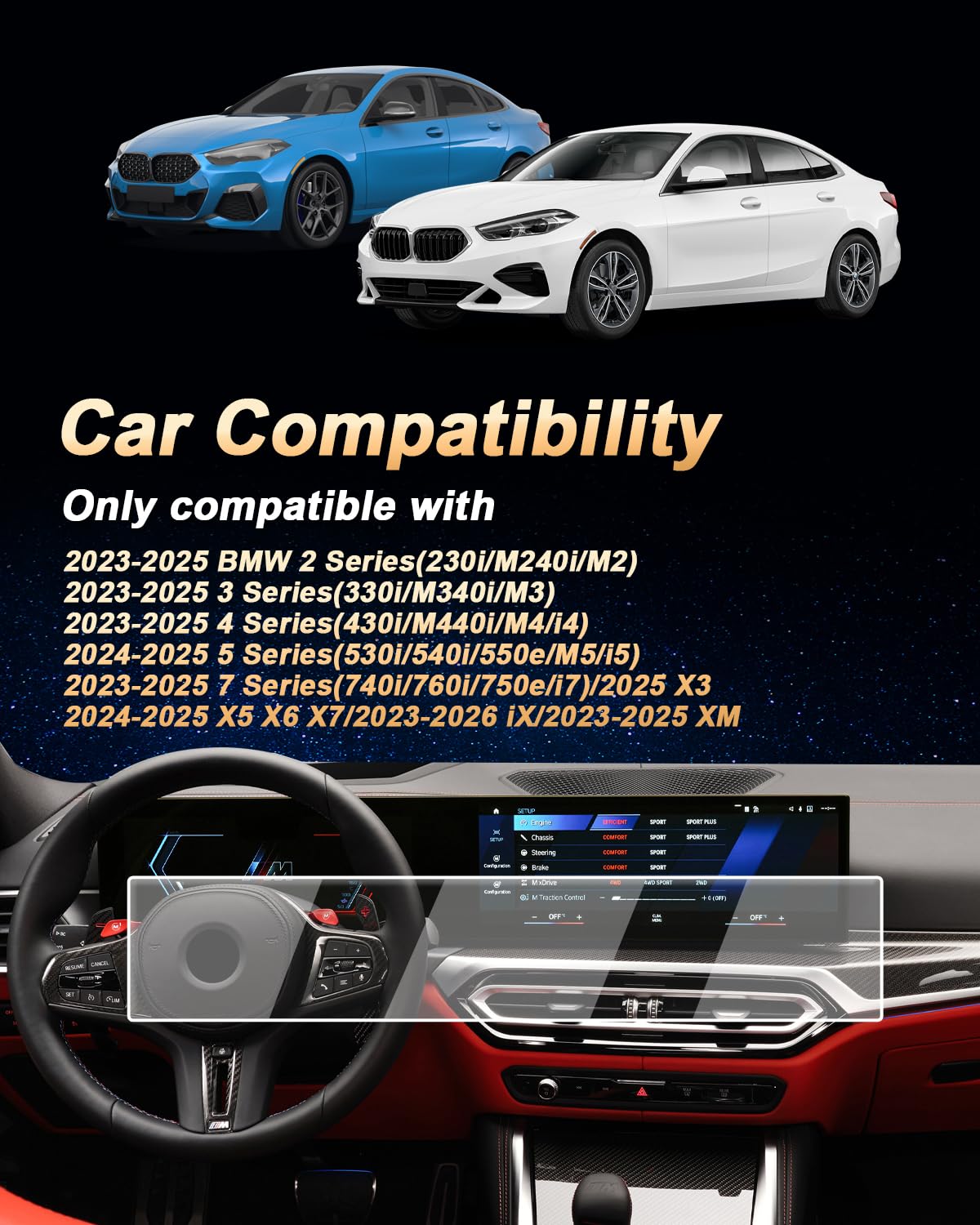 Pellicola protettiva per BMW X5 X6 X7 i7 serie 5/2025-2027 X3 - Vetro temperato [navigazione da 14,9 pollici + schermo strumento da 12,3 pollici] per 2023-2027 2/3/4/7 seires/XM 2023-2027 2-202 6 i4