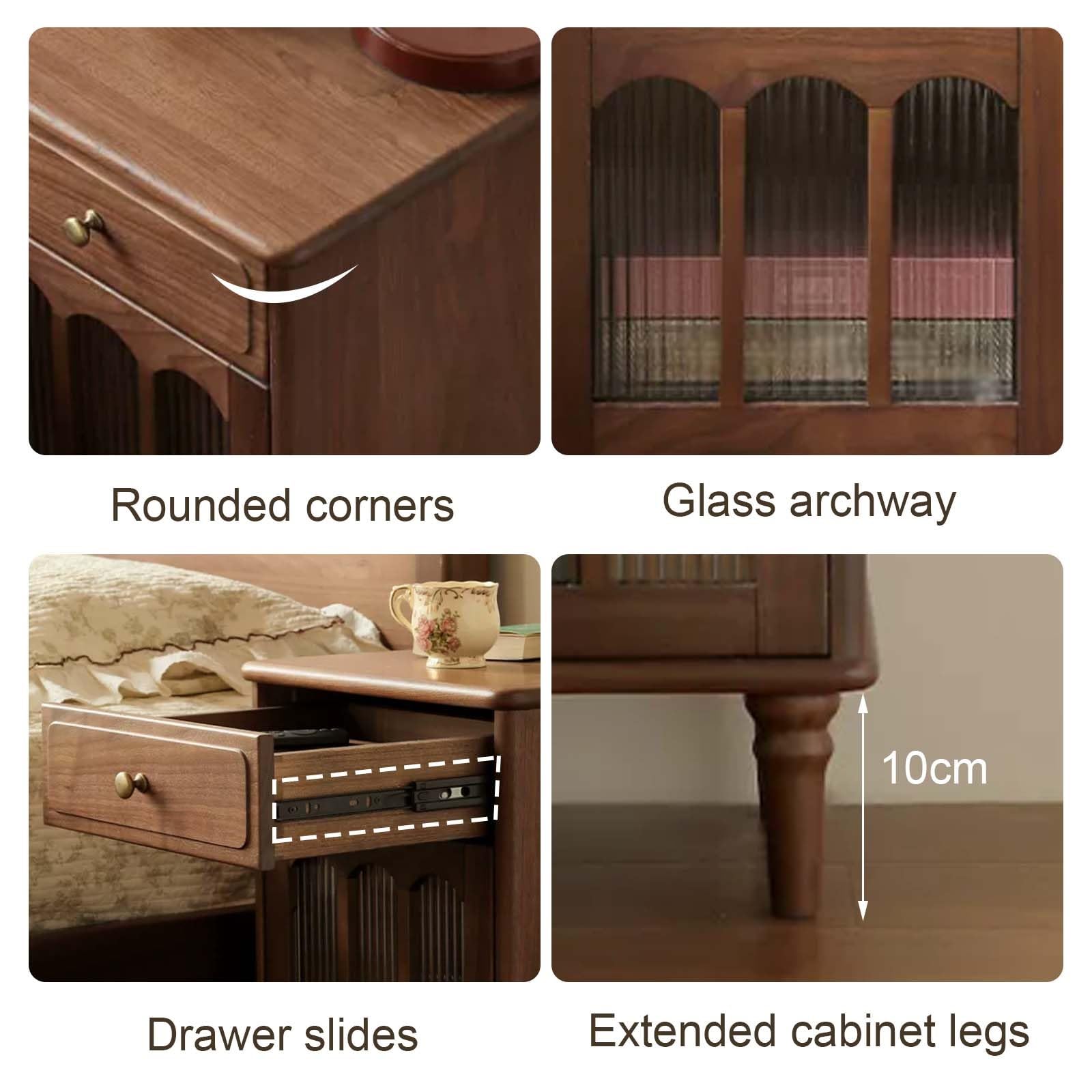 Comodino Vintage, Tavolino da Letto in Legno con Cassetti e Armadietti | Comodini Laterali Alti 58cm per Camera da Letto, Soggiorno, Studio