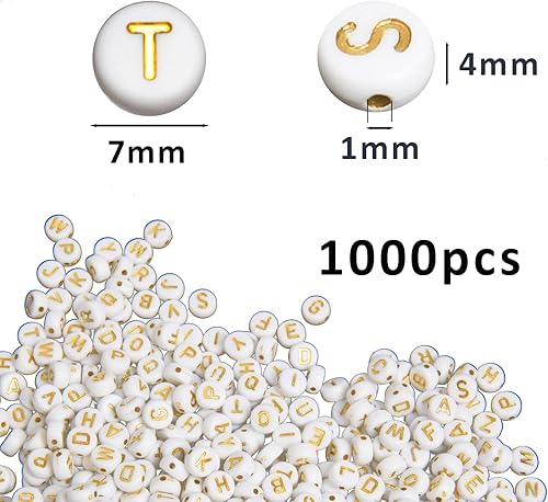 Miniatura 2 de 1000 cuentas de letras blancas redondas para pulseras de 0.156 x 0.276 pulgadas, cuentas de letras acrílicas, cuentas de letras para hacer pulseras,