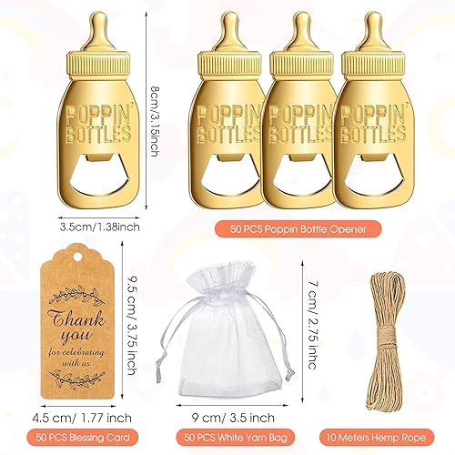 Vista 17 de CHENGU Abridores de botellas para baby shower, recuerdos de devolución para invitados, abridor de botellas y recuerdos con bolsas de organza