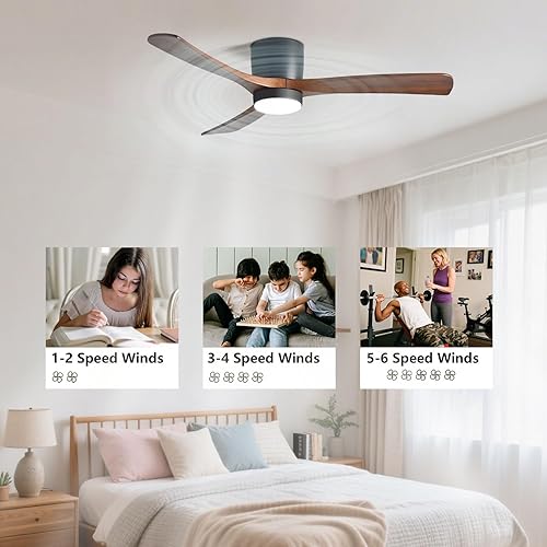 Miniatura 5 de Ventiladores de techo negros de 36 pulgadas con luces y control remoto, moderno ventilador de techo ETL para interiores con aspas de madera maciza
