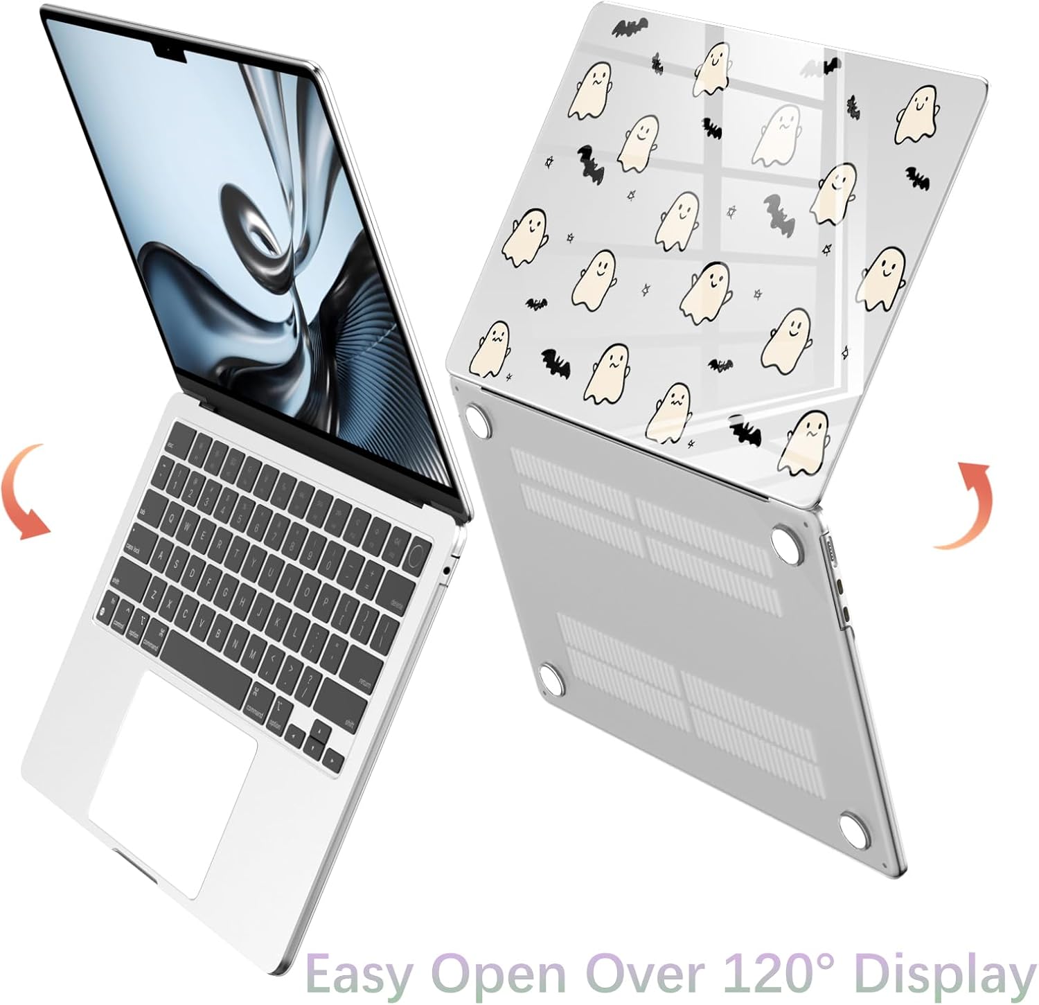 Compatible with MacBook Air 13.6 inch Case M5 M4 M3 M2 2026-2022 A3449 A3240 A3113 A2681 Release, Cute Kawaii Halloween Ghost Bat Protective Hard Shell Clear Cover for MacBook Air 13