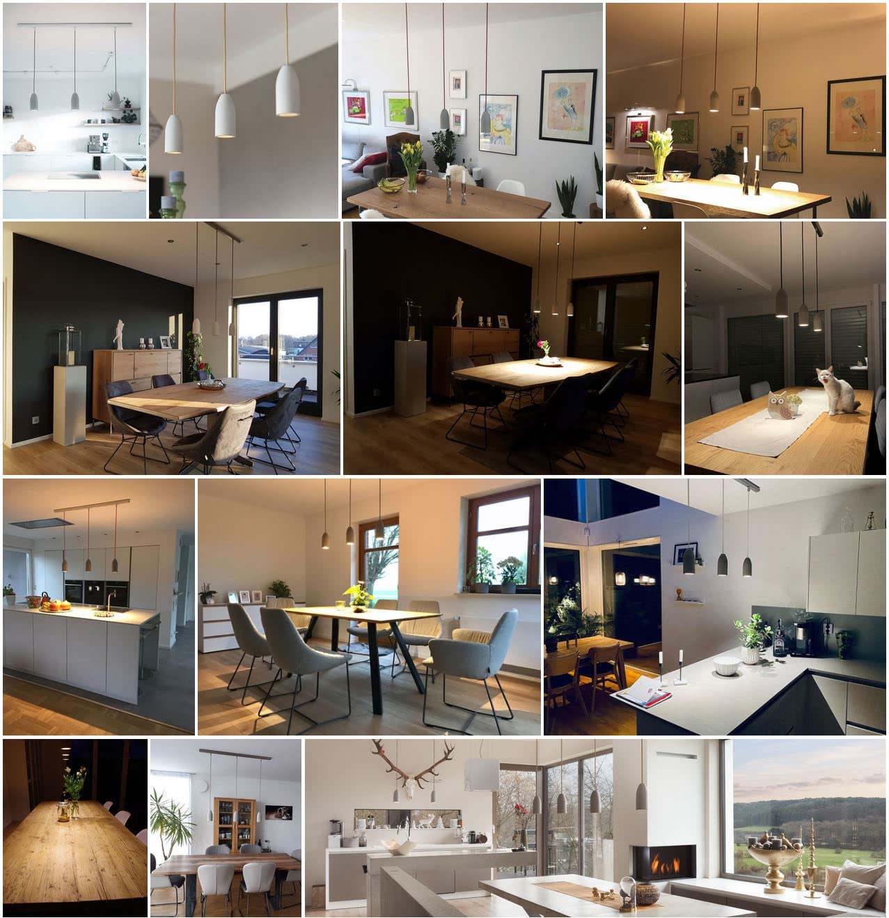 Pendelleuchte 3 flammig light edition, Küchenlampe hängend mit Textilkabel Grün, Hängelampe Esstisch aus Beton