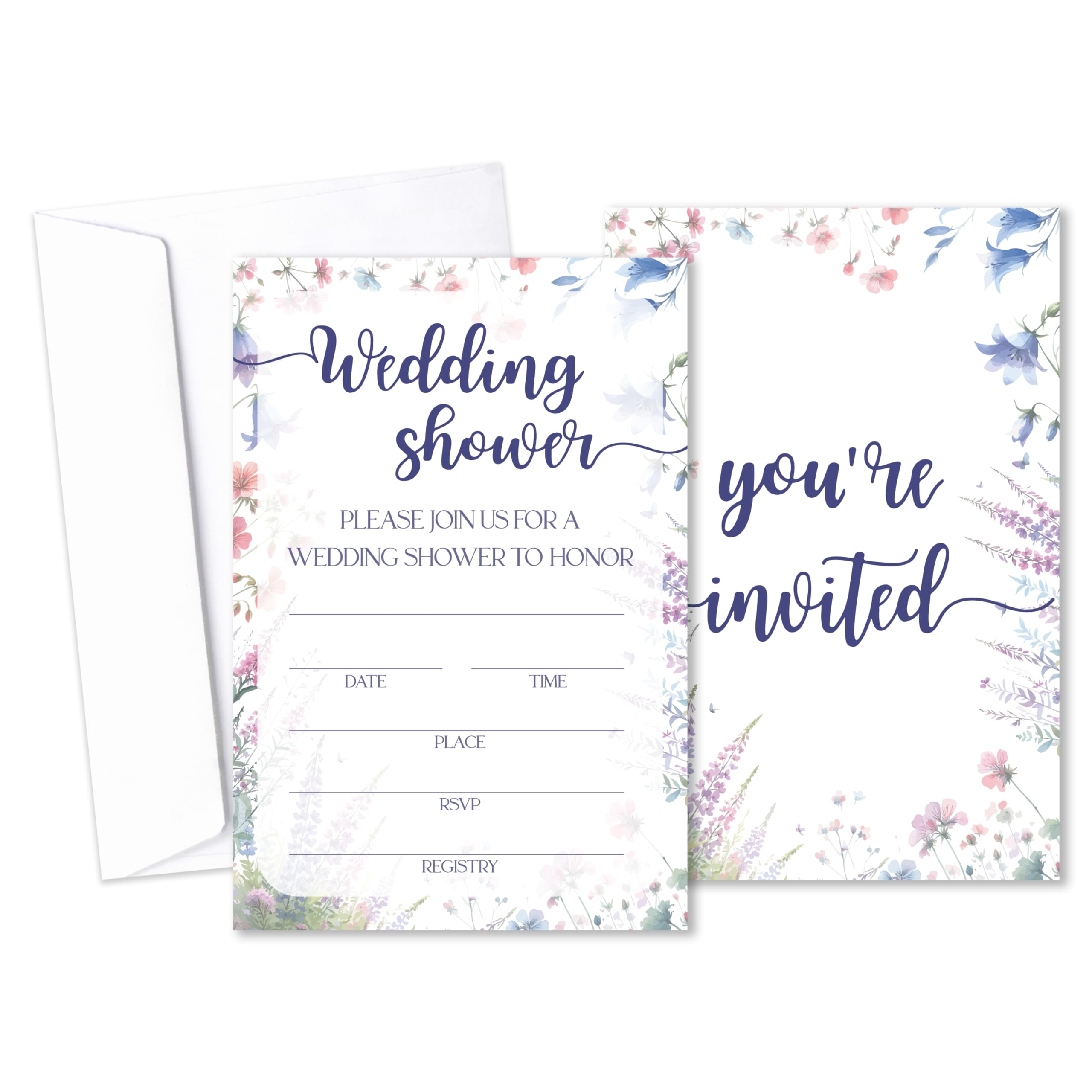 Wildflower Wedding Invitations With Envelopes, Love In Bloom Bridal Shower Invitation, Bridal Shower Invitation For Engagement Bachelorette Party, Set Of 25 -B11