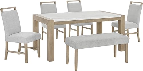 Miniatura 12 de Roundhill Furniture Zelalle - Juego de comedor de 7 piezas, mesa con 6 sillas, acabado cepillado con alambre blanco