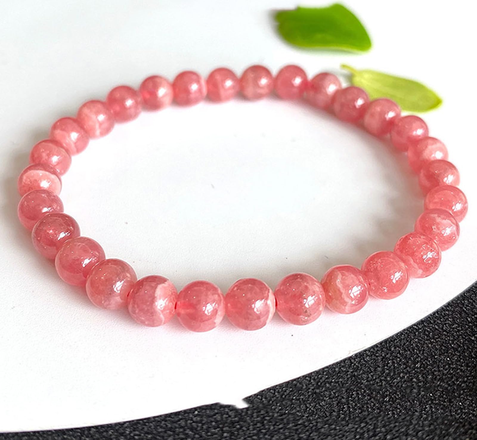 Pulsera de rodocrosita Natural para Mujer, Pulsera de Cuentas con Rayas Rojas y Blancas, joyería elástica con Piedras curativas Redondas para Uso Diario.,8mm