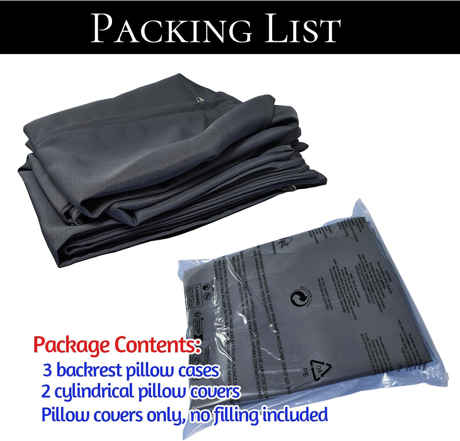 5PC Daybed Cushion Pillowcase Replacement Cover Twin Resistant Breathable Outdoor Porch Swing Bed Cushion Cover Set with Zipper -only Cover (5, Black)