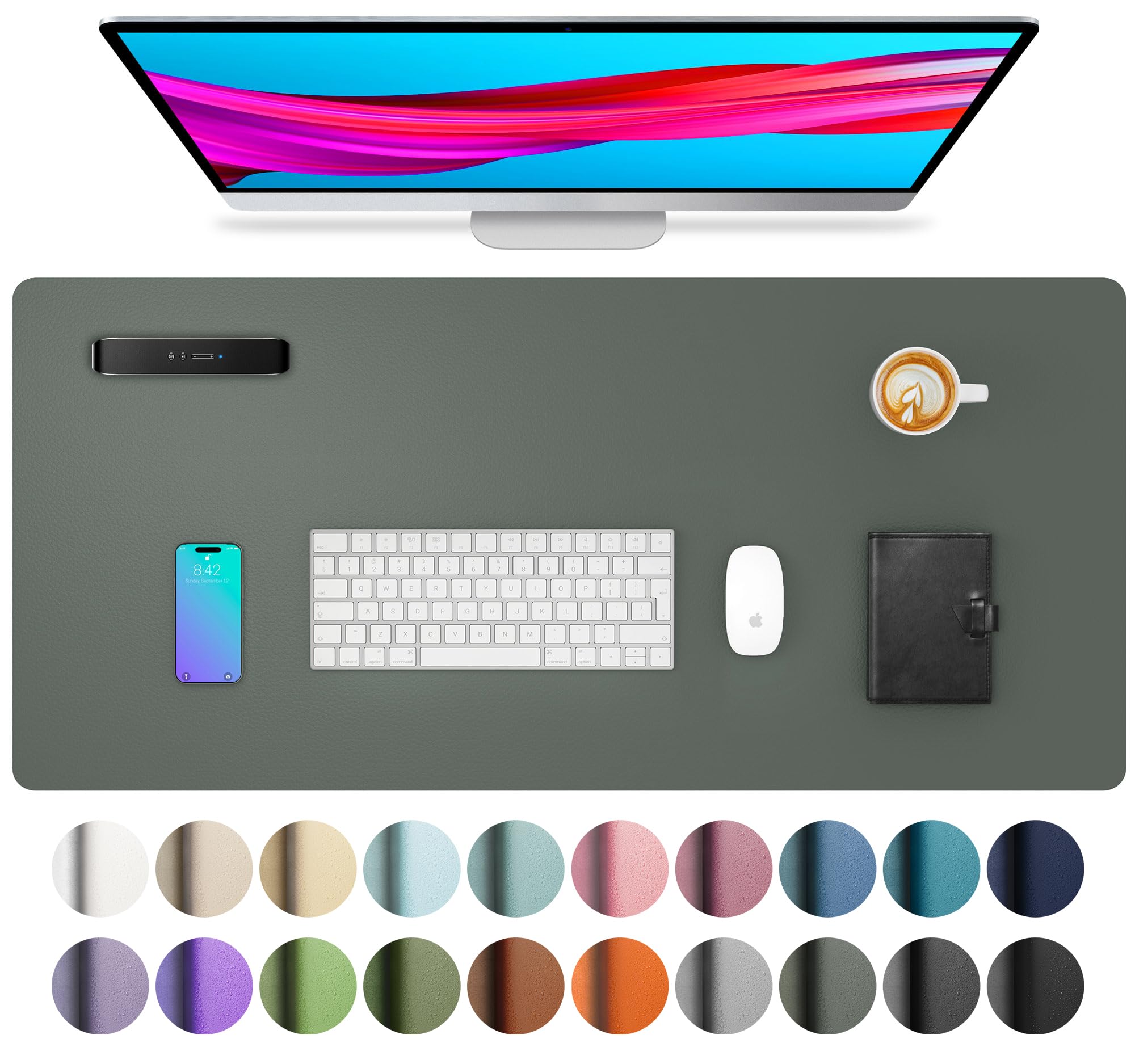 Aothia PU Leather Desk Pad Protector, Large Mouse Pad, Non-Slip Blotter, Laptop Desk Mat, Waterproof Writing Pad (Jungle Green, 31.5" x 15.7") - main product image