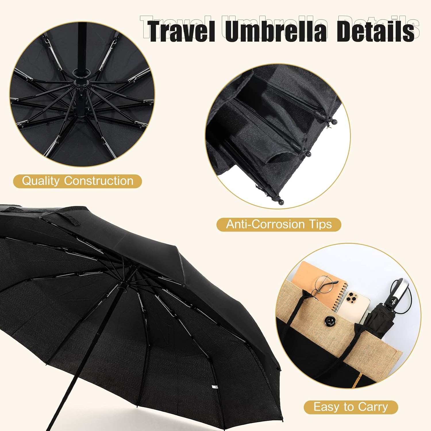 LEIFIDE 10 Pack Collapsible Wedding Umbrellas Bulk Compact Set Windproof Travel Rain Umbrellas Folding and Portable Automatic Open Close for 1-2 People, Men and Women, Guests - Image 3