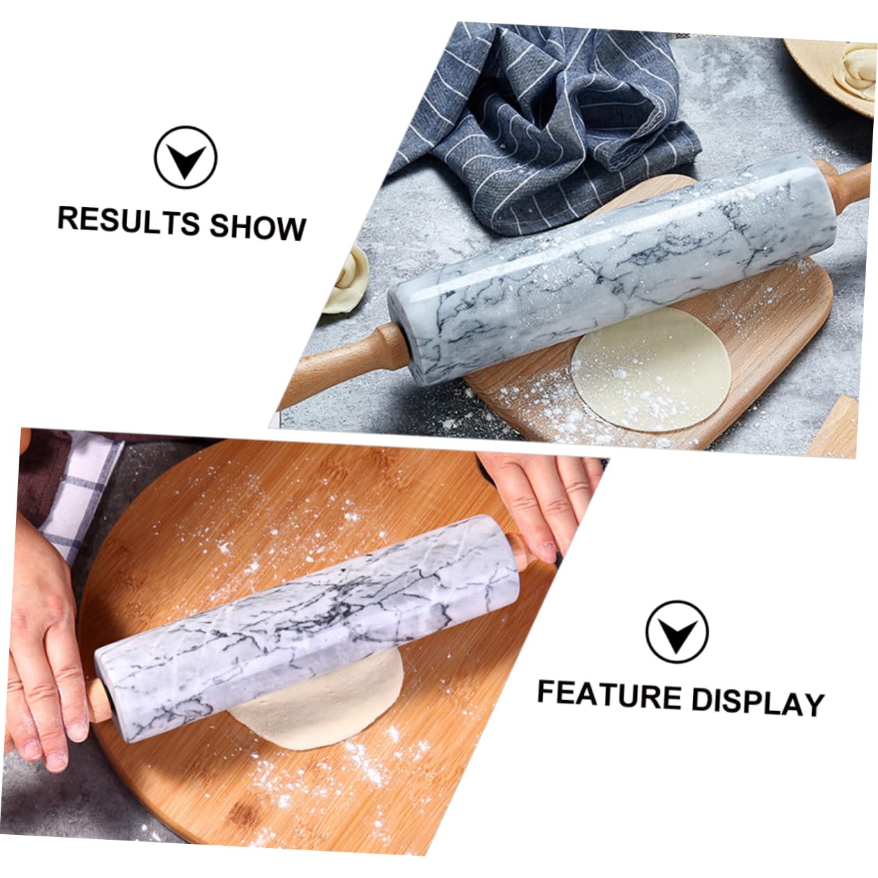 ULTECHNOVO Rodillo de Mármol Mango de Madera, Rodillo de Masa Práctico para Pan y Repostería, Diseño Sencillo para Cocina