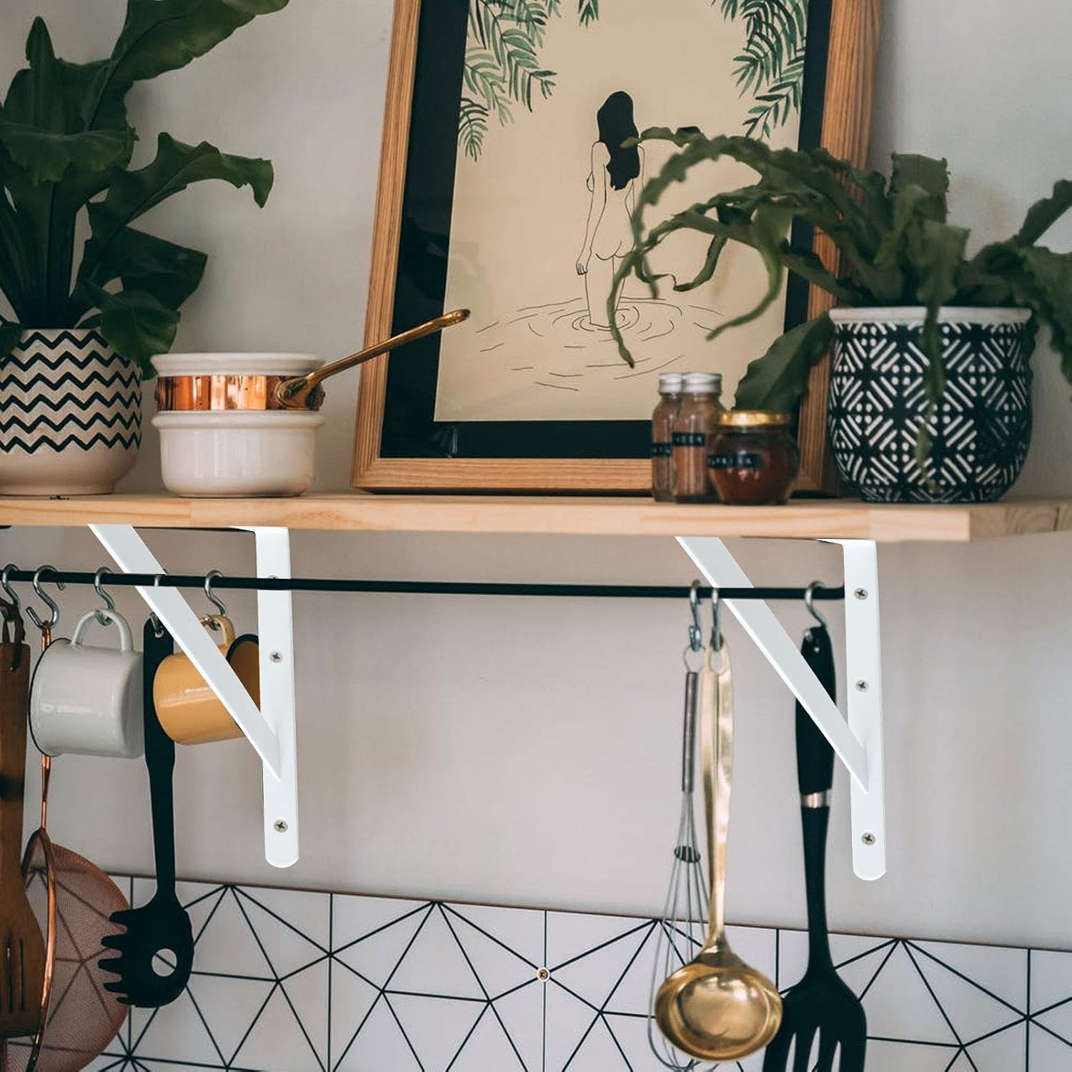 10 Pack 16 Inch Shelf Brackets Heavy Duty Right Angle Bracket Triangle Shelf Brackets Steel Floating Shelf Bracket, Hanging Iron Shelving Wall Angel Corner Brace, White