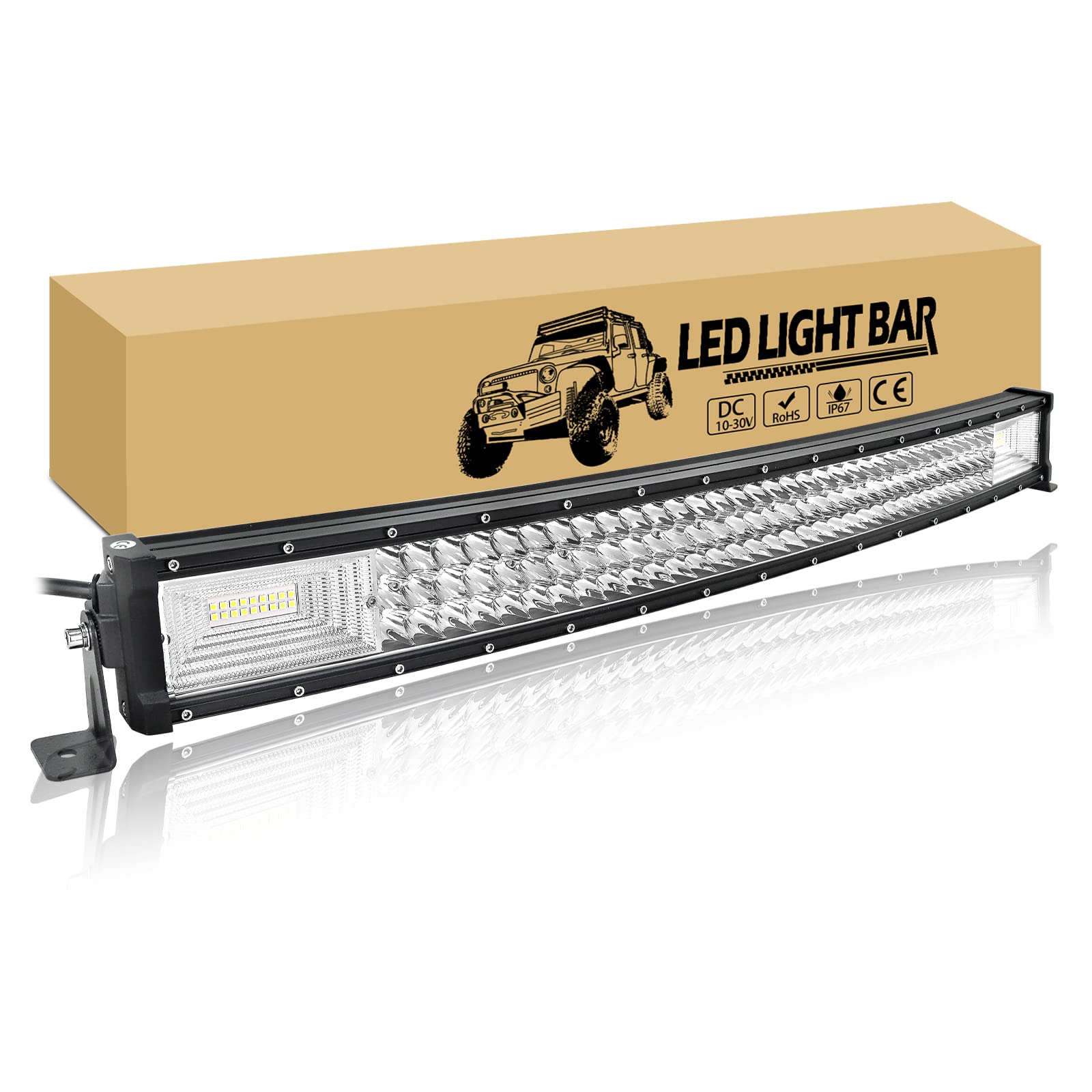 RIGIDON 81 cm 32 cale 405 W zakrzywiony pasek LED, potrójny rząd światła roboczego pręty świetlne, dalekiego zasięgu LED światła przeciwmgielne do samochodów terenowych 4x4 samochodów terenowych