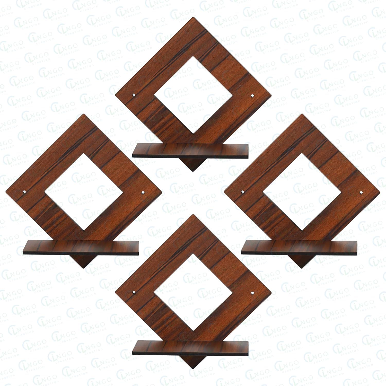Brown Wooden Geometric Floating Wall Shelf Set of 4 for Living Room Bedroom Office | Decorative Wooden Wall Décor Rack for Indoor Plants Showpieces & Home Decoration-image-21