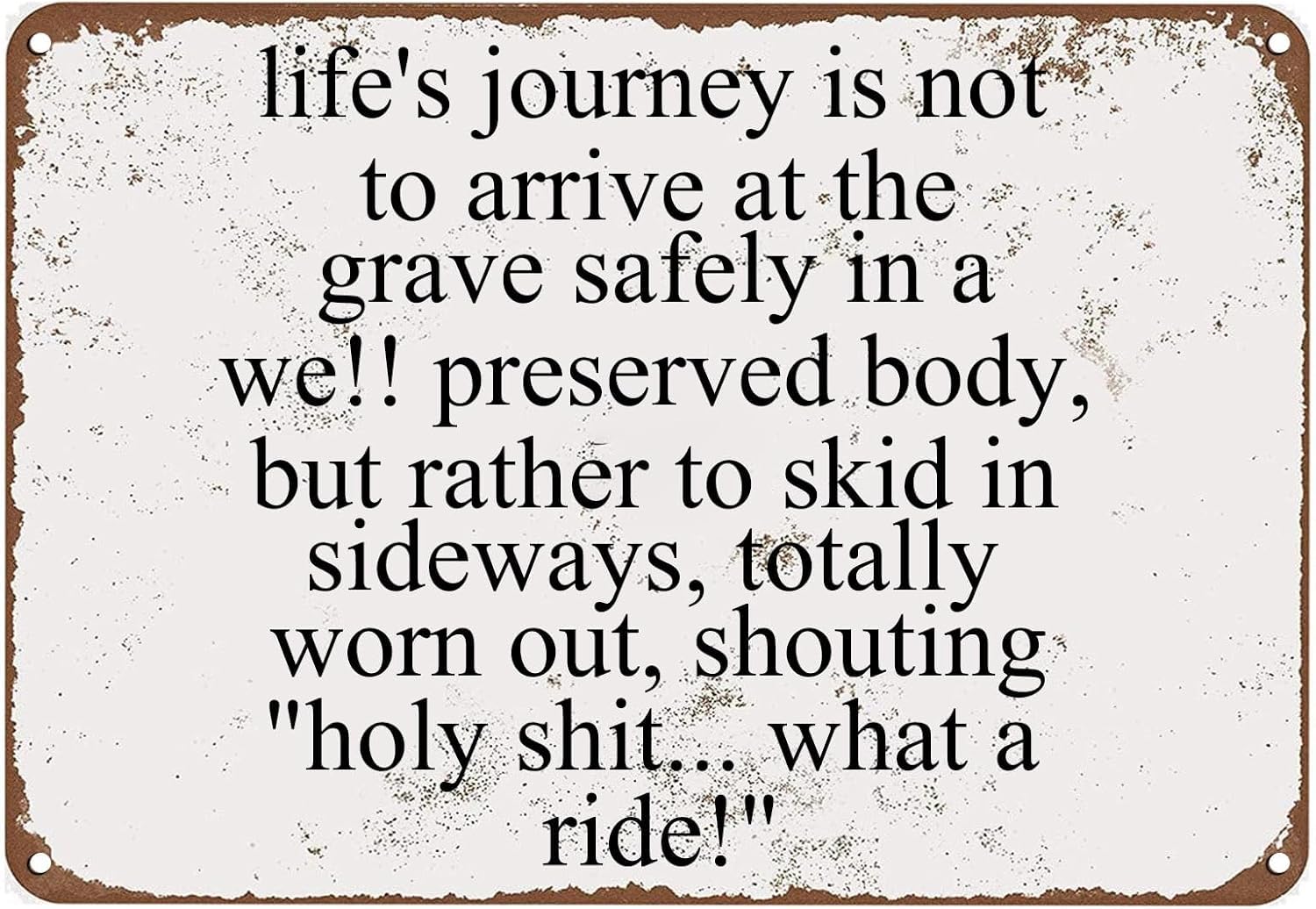 SMAZDFXX Motivational Wall Art Vintage Metal Sign Life's Journey isto Arrive at The Grave Safely in a We Tin Painting for Home Room Farmhouse Garden Outdoor Yard Bar Pub Man Cave 8"x12"