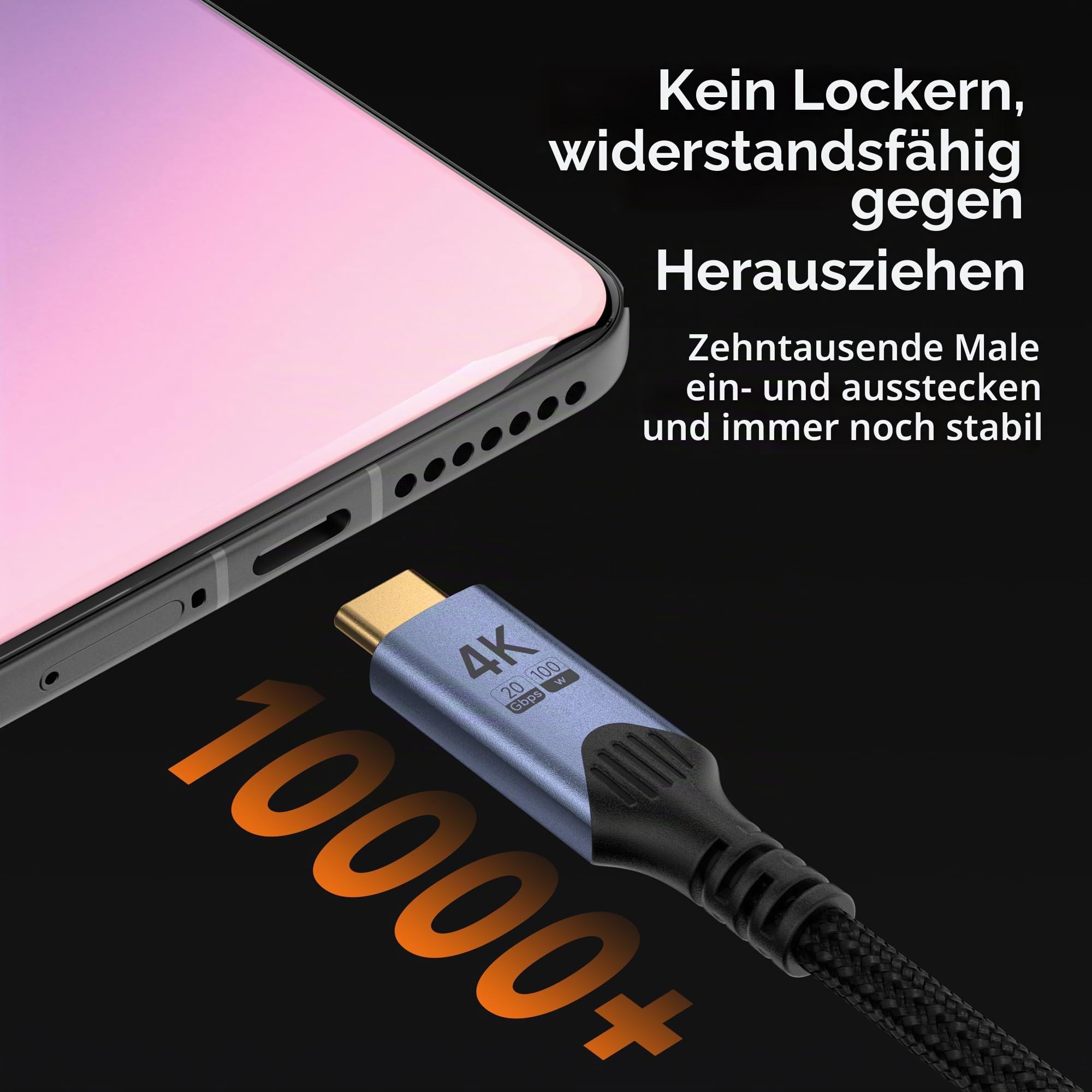 USB C Kabel auf USB C 6M, USB 3.2 Gen2 Typ C ladekabel, 20 Gbps Datenübertragung, 100W 20V/5A Schnellladekabel,4K @ 60Hz Videoübertragung Kompatibel für thunderbolt 4/3
