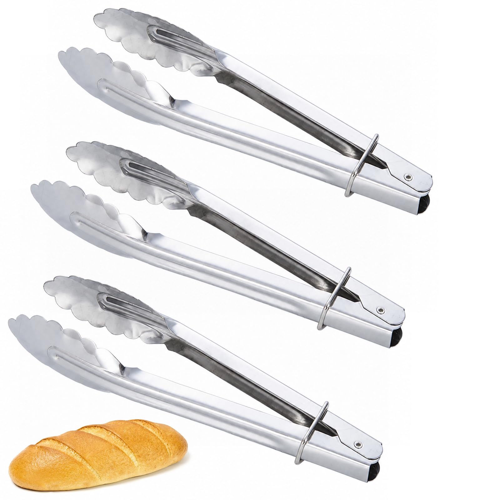 Tinminx 3 Pcs 7-Inch Mini Serving Tongs, Stainless Steel Small Food Tongs with Locking Ring, Clam Shell Head Tongs for Salad Cooking Grilling Appetizers Snacks Party Serving