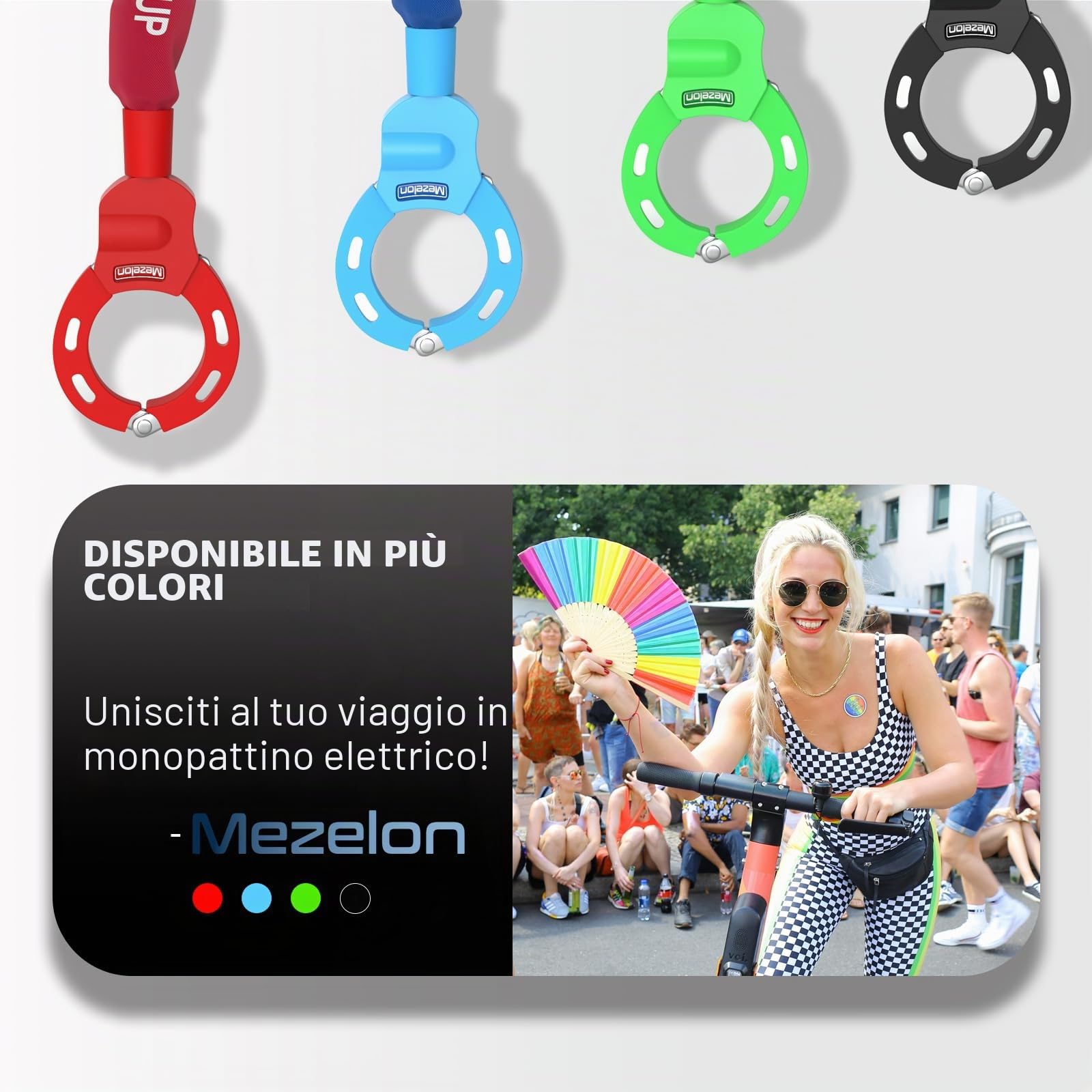 Mezelon® Lucchetto per Monopattino Elettrico, Manette Antifurto per Bici, E-bike, Moto con Borsa Impermeabile da 3L, Accessori Serratura Monopattino Elettrico