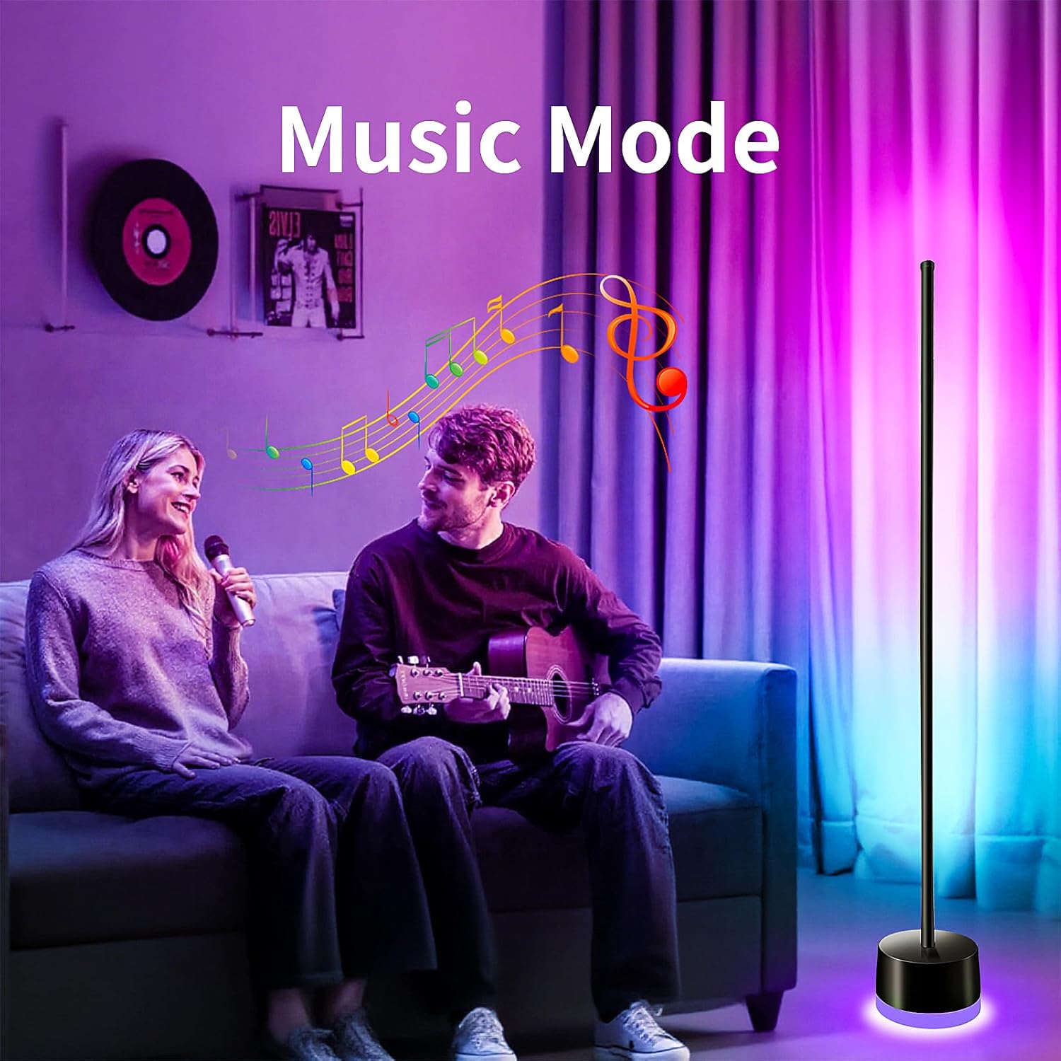 KSIPZE Led Floor Lamp, RGB+IC Corner Floor Lamps with Remote, Button, APP Control 16 Million Colors, 200+ Scenes, Music Sync, DIY Smart Led Corner Lamp for Bedroom