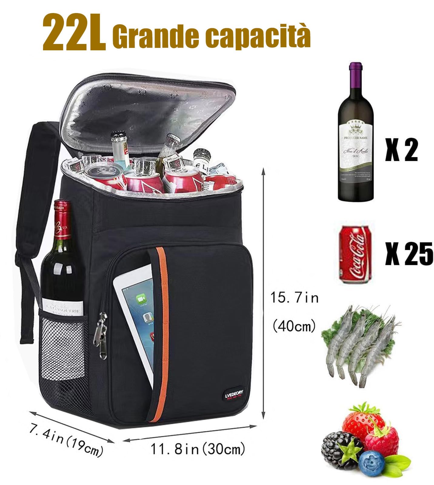 LVEDEORY Zaino Termico Frigo,Borsa Termica Porta Pranzo,22l Lmpermeabile Borsa Termica,Adatto Lavoro,Campeggio,Viaggi,Attività all'aperto ed eventi sportivi