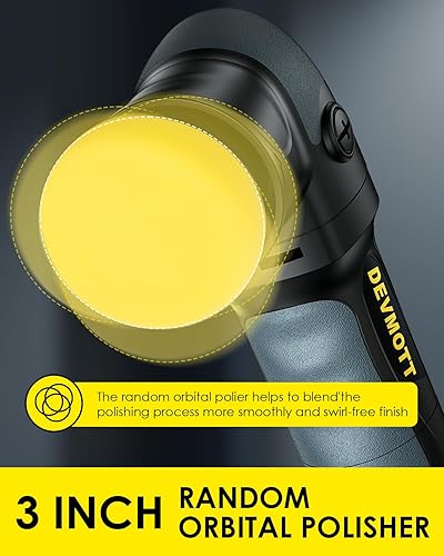 Miniatura 3 de Mini pulidora 750 W  Pulidora orbital aleatoria de 3 pulgadas con órbita de 0.47 pulgadas  Peso 4.6 libras, 6 velocidades 2000-6500 OPM  Pulidora de
