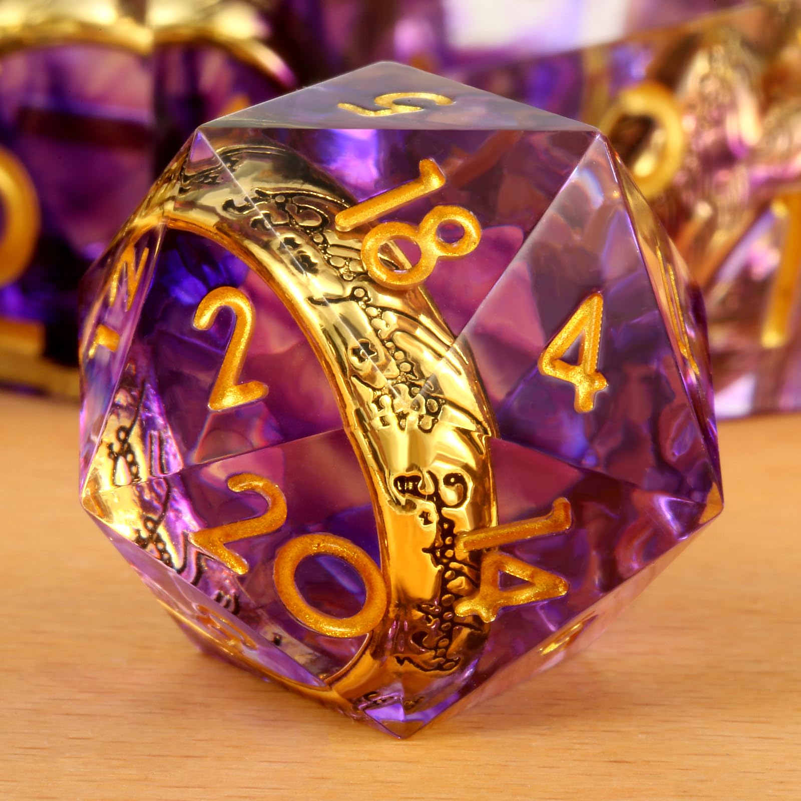 Magic Lord Ring D&D Dice Set DNDND Sharp Edge DND Dice Purple Swirl with Golden Ring Inside with Gift Metal Case for Dungeons & Dragons D&D Tabletop Game (Purple) - Image 2
