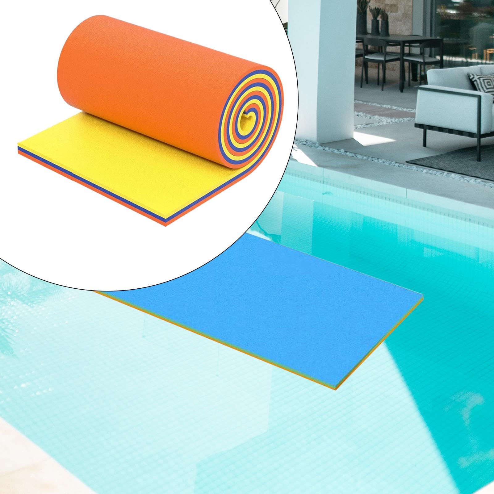 Harilla Flotador Tipo Alfombra de Agua, Almohadilla Flotante, Juego Familiar de Espuma, flotadores de Piscina, colchón, balsa Flotante para Piscina, Barco, Amarillo Azul Naranja