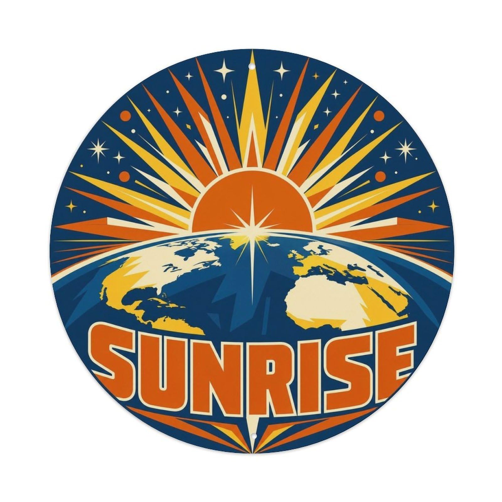 Celestial Vintage Space Earth Sunrise Orbit Metal Tin Sign Plaque Wall Decor for Cafe, Man Cave, Club Bar, Office, Home Garden Round Metal Poster 8x8Inch