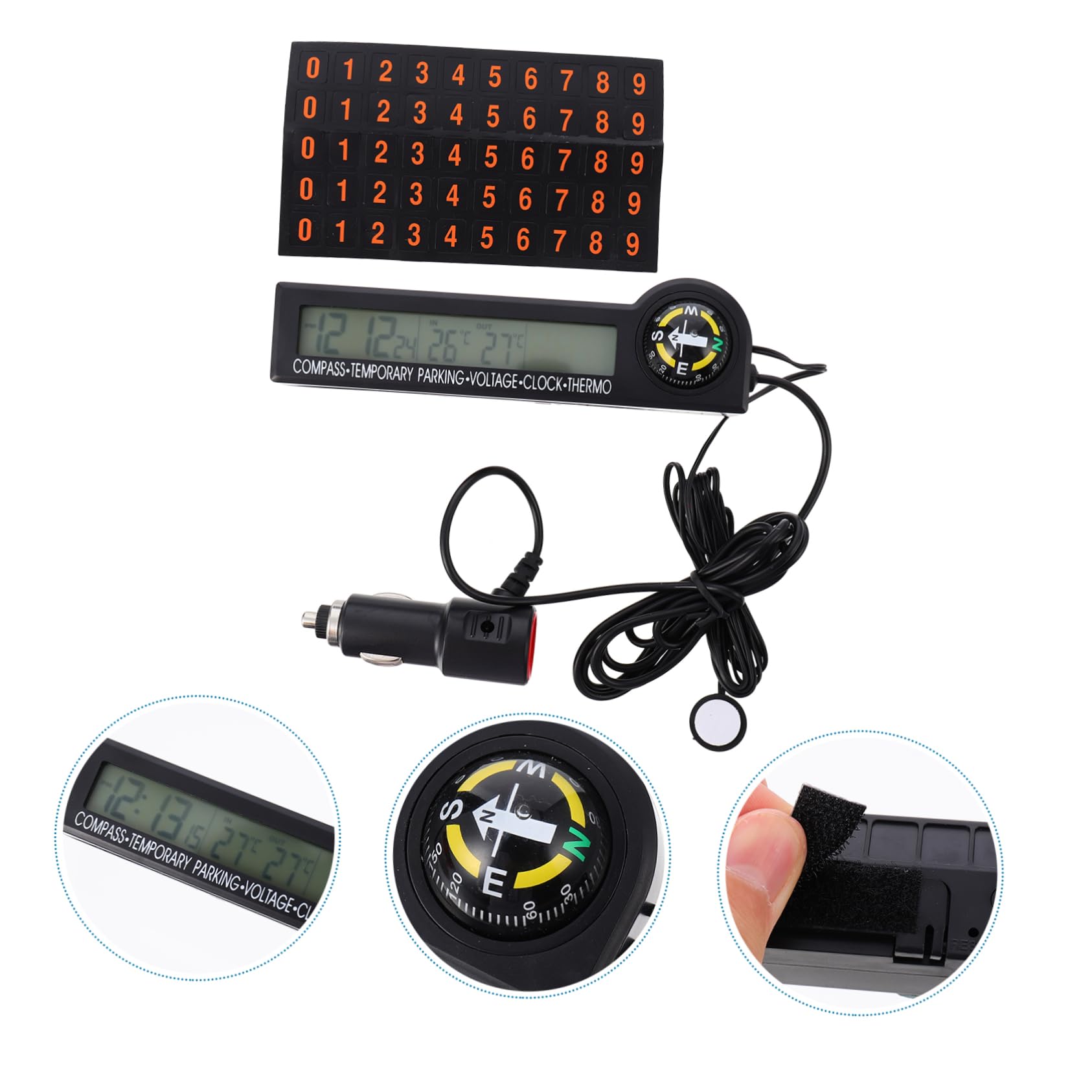 POPETPOP 2stücke Automotive Digital Thermometer Voltmeter Mit -uhr Und Kompass Multifunktionale Anzeige Für Auto Temperaturmessung Innen Und Außen Mit Farbigem Hintergrundbeleuchtung