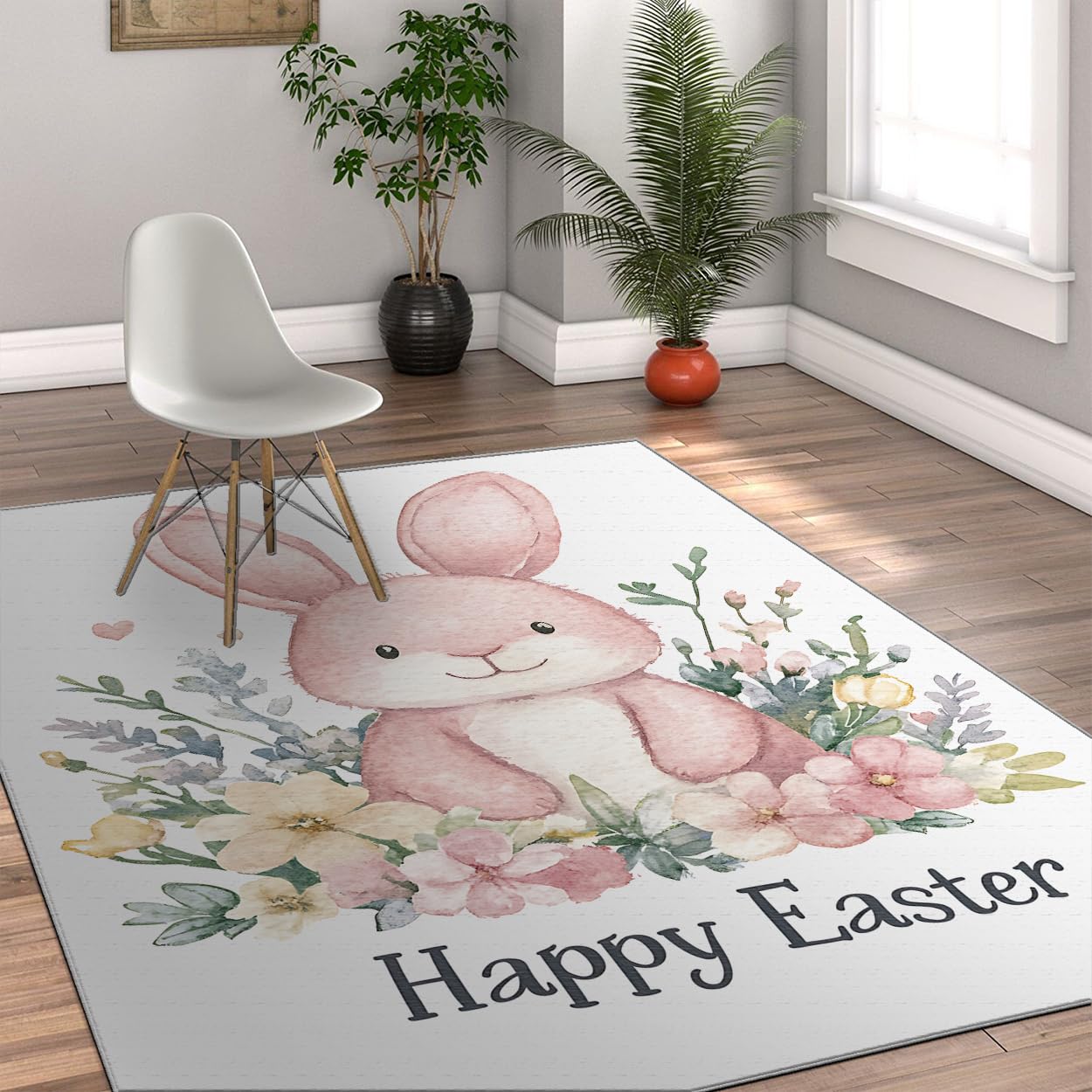 Tapis de sol lapin à poil bas 150x240 cm lavable et idéal pour une chambre d'enfant