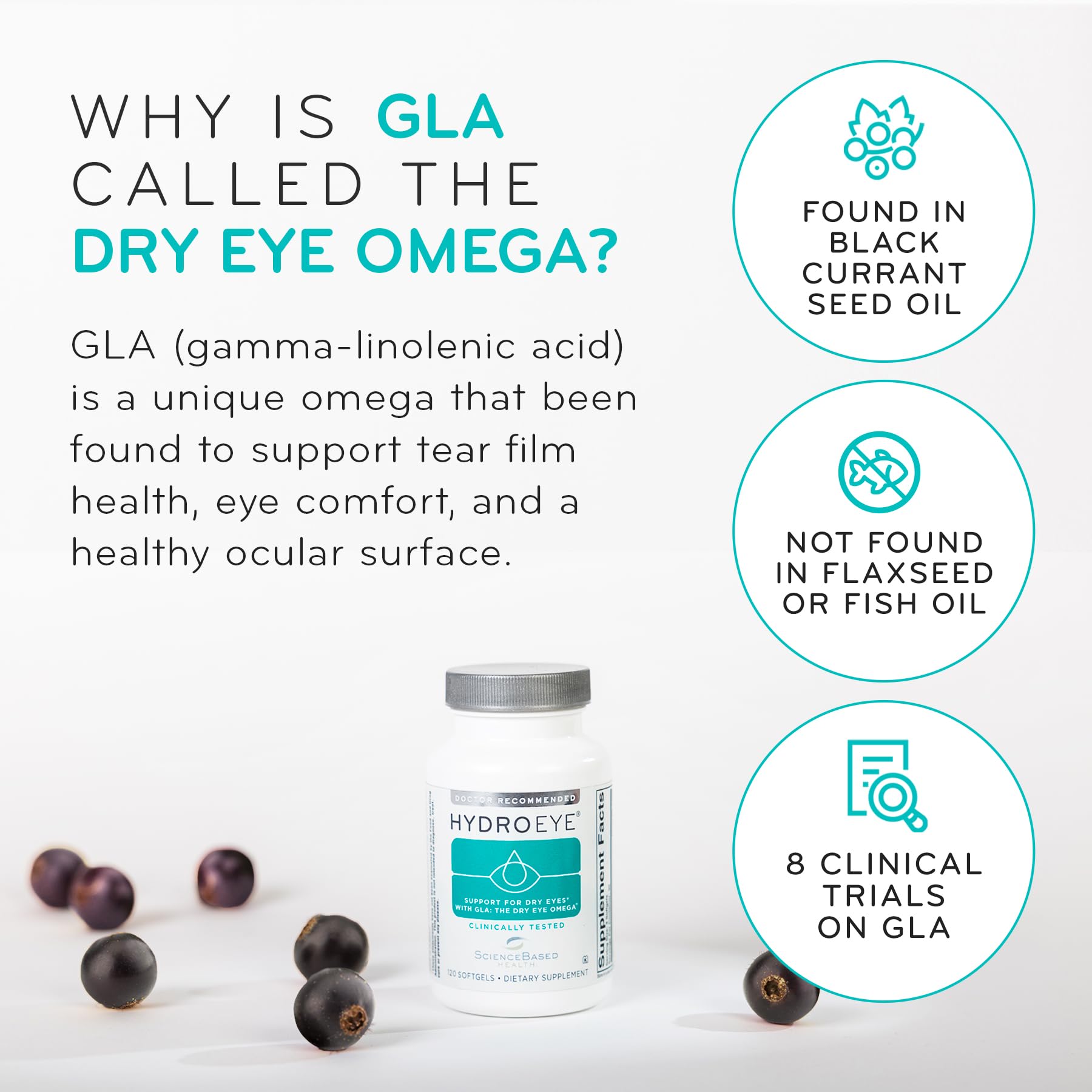 HydroEye Dry Eye Supplement, Clinically Tested, GLA & Omega3s - 120 Count — Amazon image 3