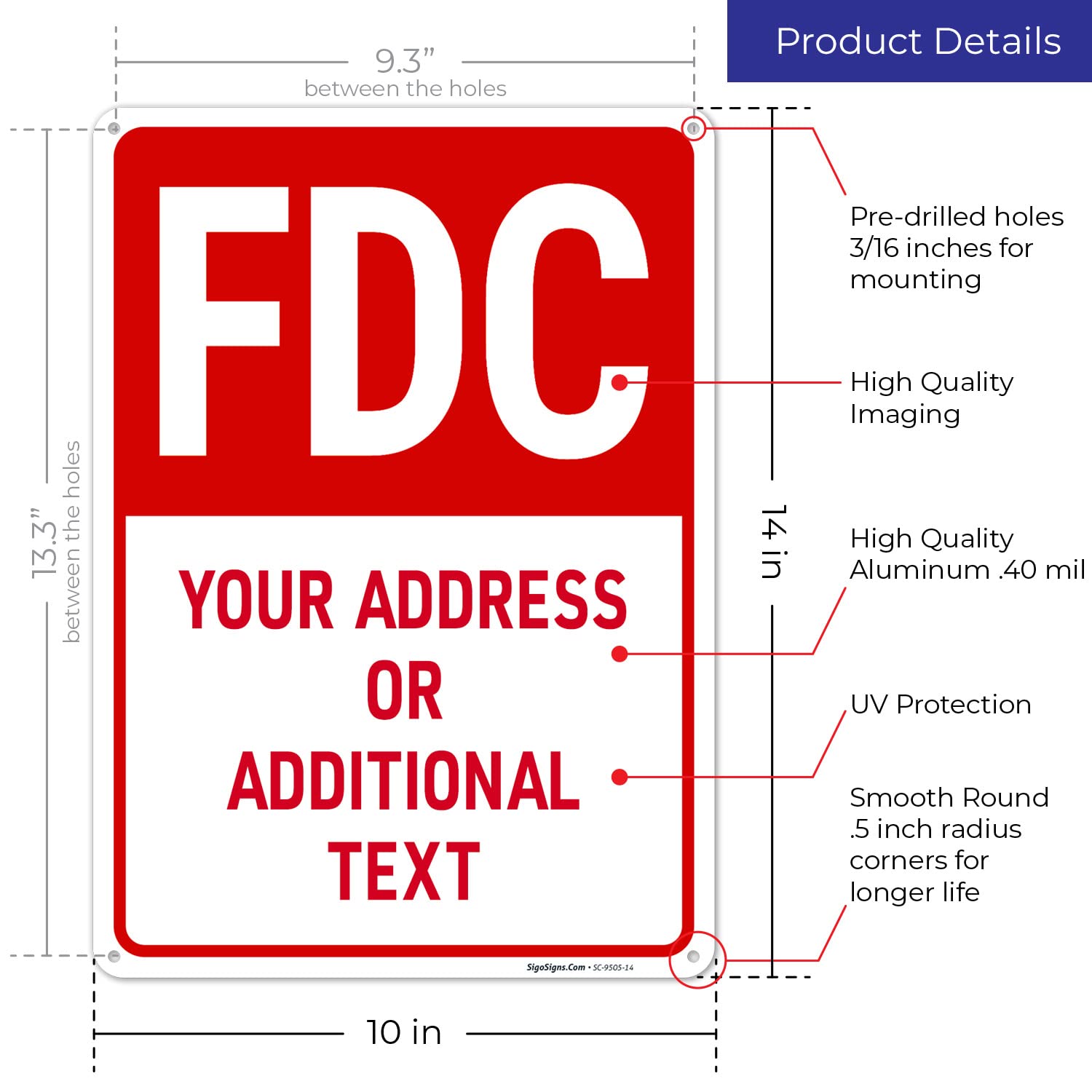 Custom Fire Department Connection FDC Signs, Personalise for Property and Business Signs, 10x14 Inches, Rust Free .040 Aluminum, Fade Resistant, Made in USA