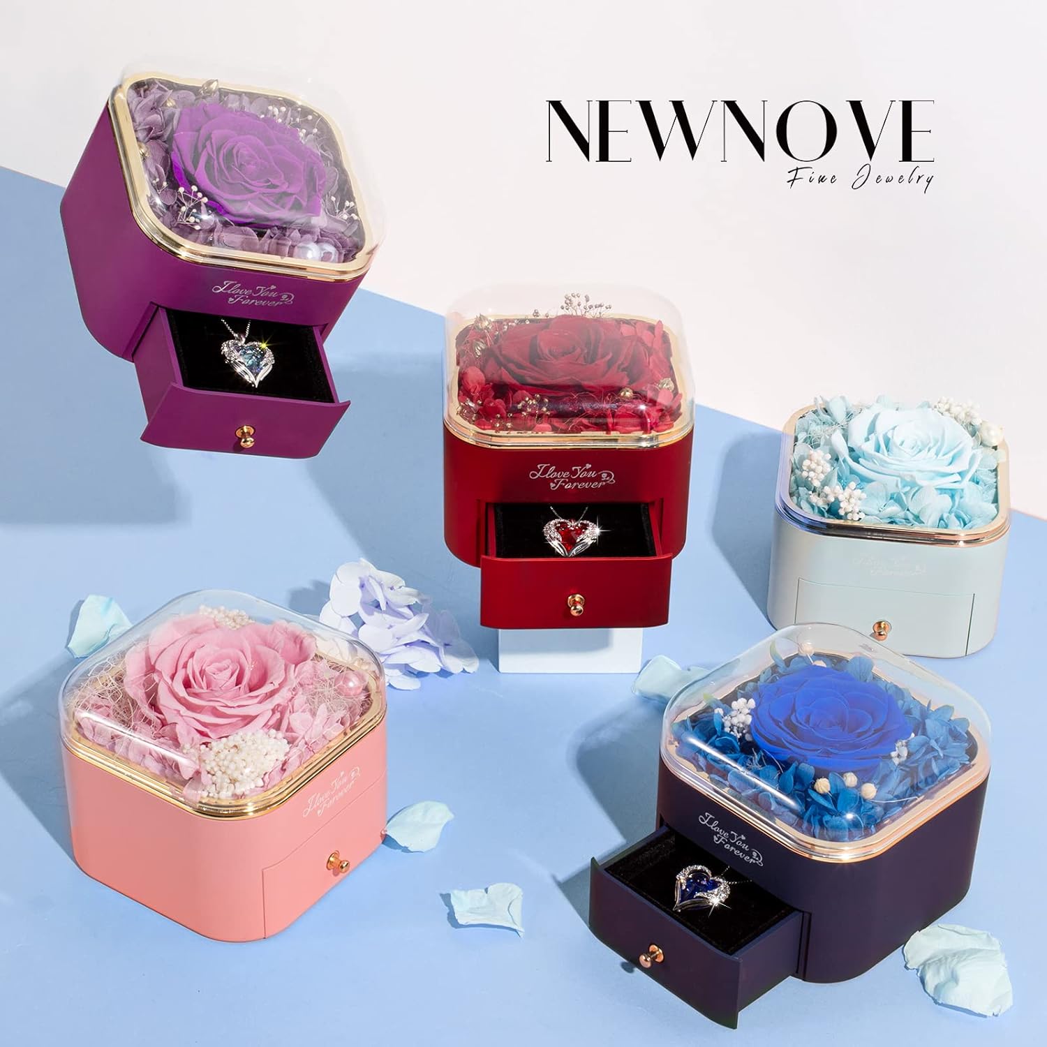 Preserved Real Blue Rose with Angle Wings Necklace, Forever Flowers Gifts for Mom Grandma Wife Girlfriend at Christmas Valentines, Anniversary Birthday Gifts for Women, I Love You Gifts for Her - Image 8