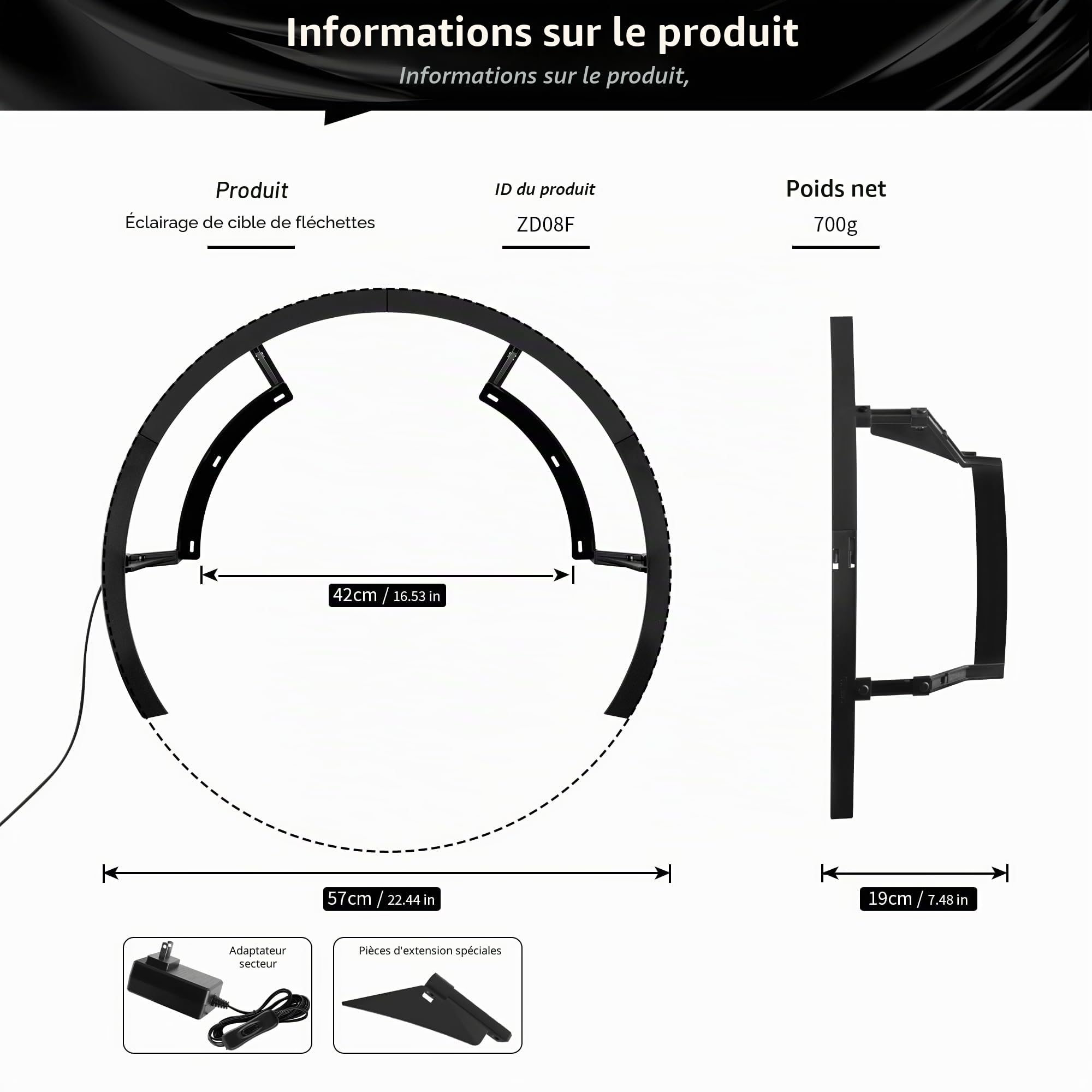 CyeeLife Éclairage LED pour cibles de fléchettes - Système d'éclairage LED - s'adapte en Toute sécurité à Toutes Les Planches de fléchettes, Montage Facile (Noir, 270°)