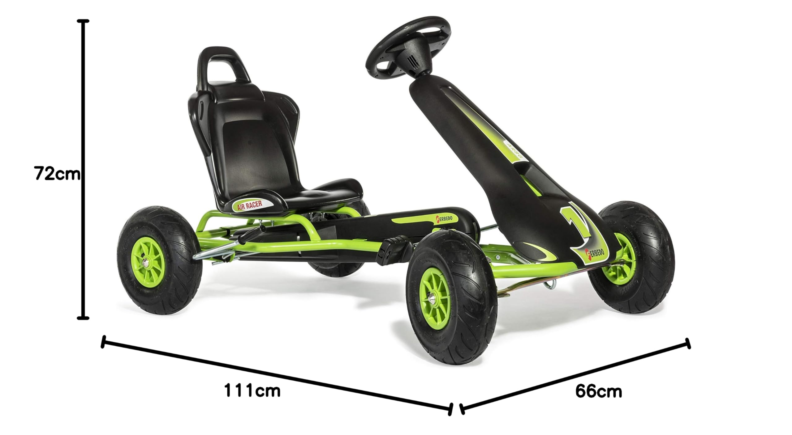 Ferbedo Go AR 8G (Gokart/Kart in schwarz/grün, mit Soundlenkrad und Luftbereifung, ab ca. 5-11 Jahre) 112005