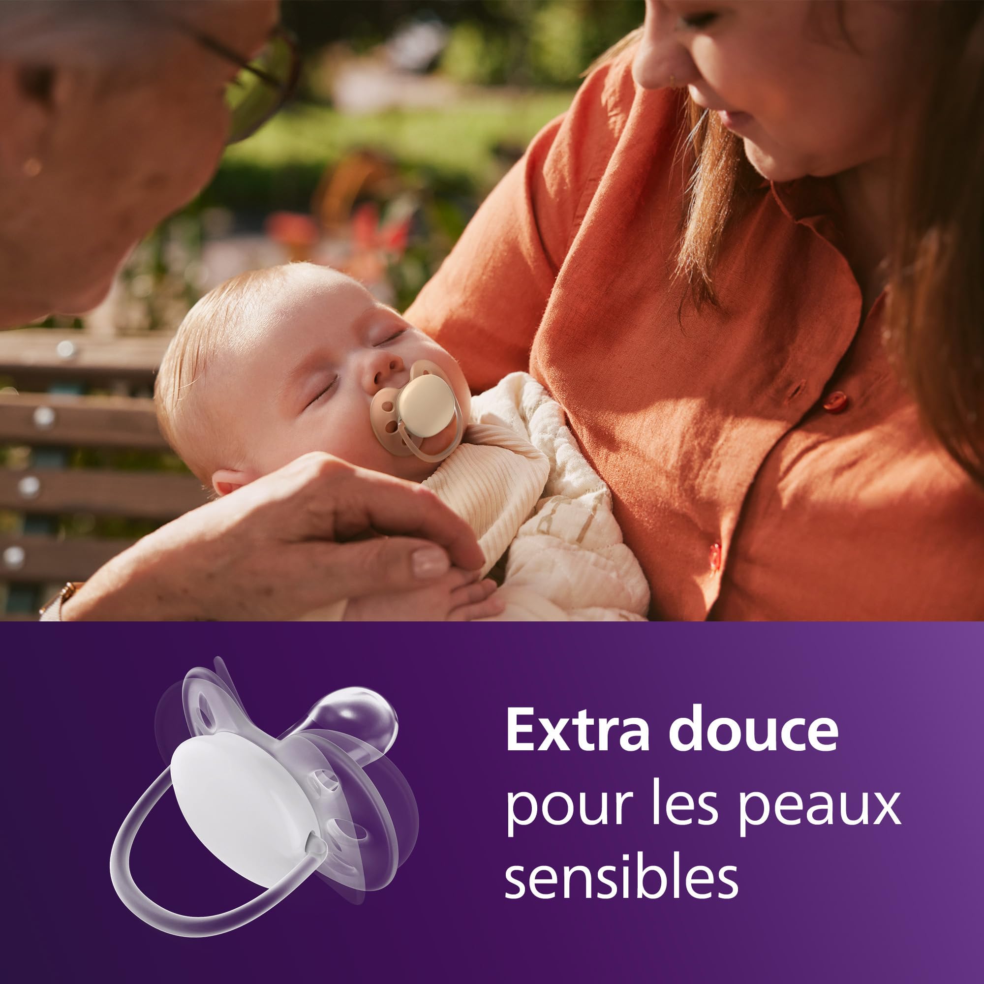 Philips Avent Sucettes ultra-douces - Tétines orthodontiques, pour bébés de 0 à 6 mois, collerette souple,en silicone souple d'origine végétale, sans BPA, lot de 2, SCF091/38