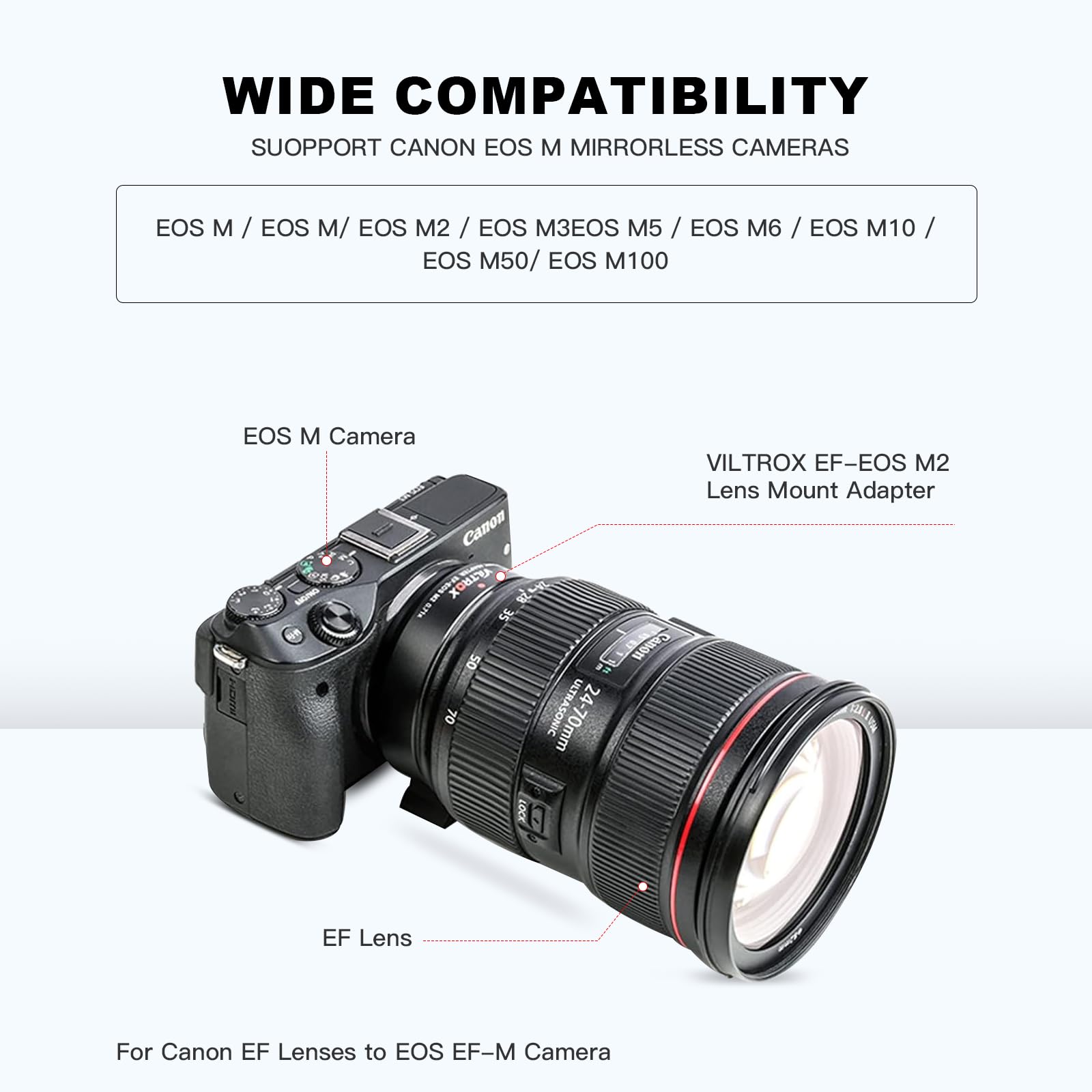 VILTROX EF-EOS M2 Adattatore Lente Elettronica Autofocus EF-M Convertitore AF 0,71x Speed-Booster per obiettivo Canon EOS EF/EF-S a Canon M Mount EOS M2 M3 M5 M6 M50 M50II M100 M2 M3 M10 II